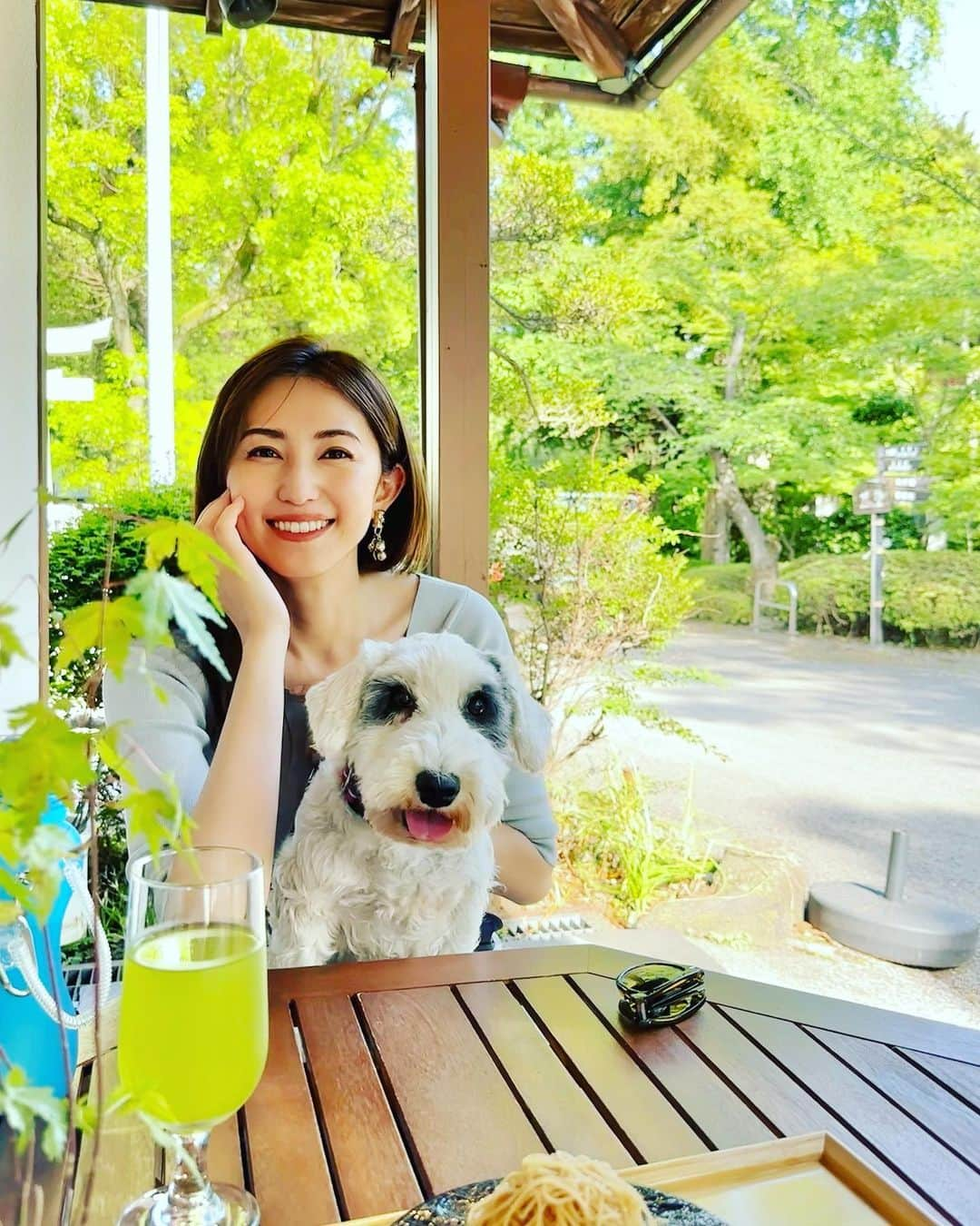 有村実樹さんのインスタグラム写真 - (有村実樹Instagram)「🍵 いつかの休日。 ⁡ 家族で増上寺にある #TERACAFESHIENZOJOJIへ。 イリスも入れるカフェ、ありがたい。 ⁡ 新緑のこの時期が最高に気持ちいいなー🌳 ⁡ ⁡ ⁡ #スキンケア #美容 #美容好きな人と繋がりたい #メイク #コスメ #コスメ好きさんと繋がりたい #美容研究家 #植物療法士 #有村実樹 #家族の時間 #寺カフェ #増上寺 #シーリハムテリア #イリス #sealyhamterrier #繁殖引退犬  ⁡ ⁡」6月7日 11時04分 - arimura_miki