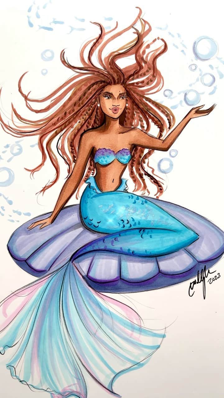 Holly Nicholsのインスタグラム：「Wish I could be 🎶 #thelittlemermaid #littlemermaid #halle #asmr #copicmarker #mermaid」