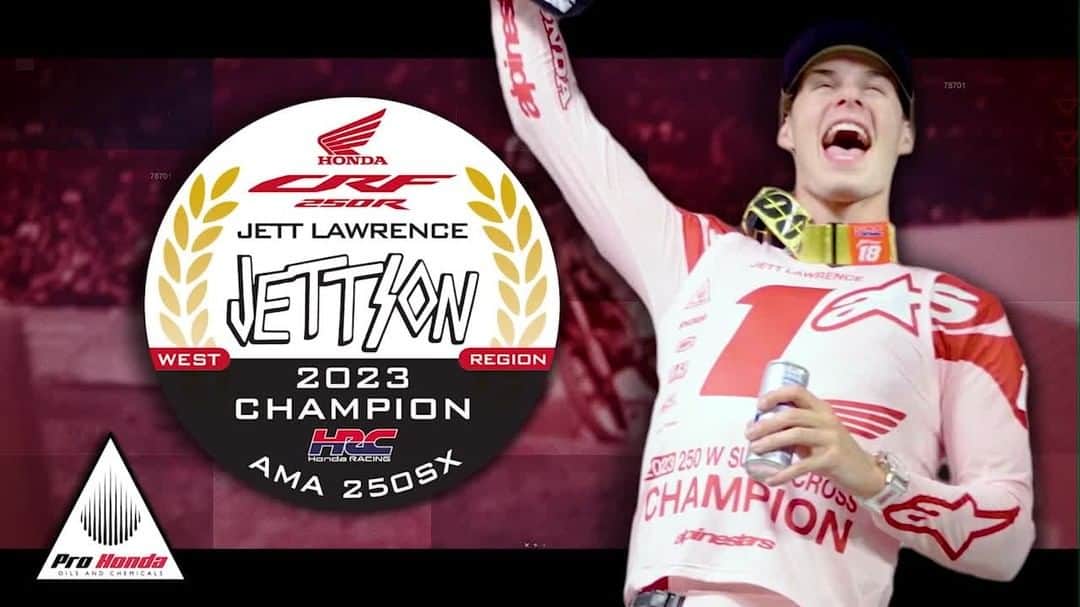 のインスタグラム：「The ’23 @supercrosslive season put the cherry on top of @Jettson18’s remarkable 250 career,  ending the series with a perfect record of podiums + his fourth consecutive championship. He's off to an equally dominant start to his premier-class career aboard the CRF450RWE, having claimed all four moto wins in the @promotocross season thus far. We look forward to watching what the young Aussie + Team Honda HRC continue to accomplish 💪 #RideRed #BetterOnAHonda @hondaracingcorporation」