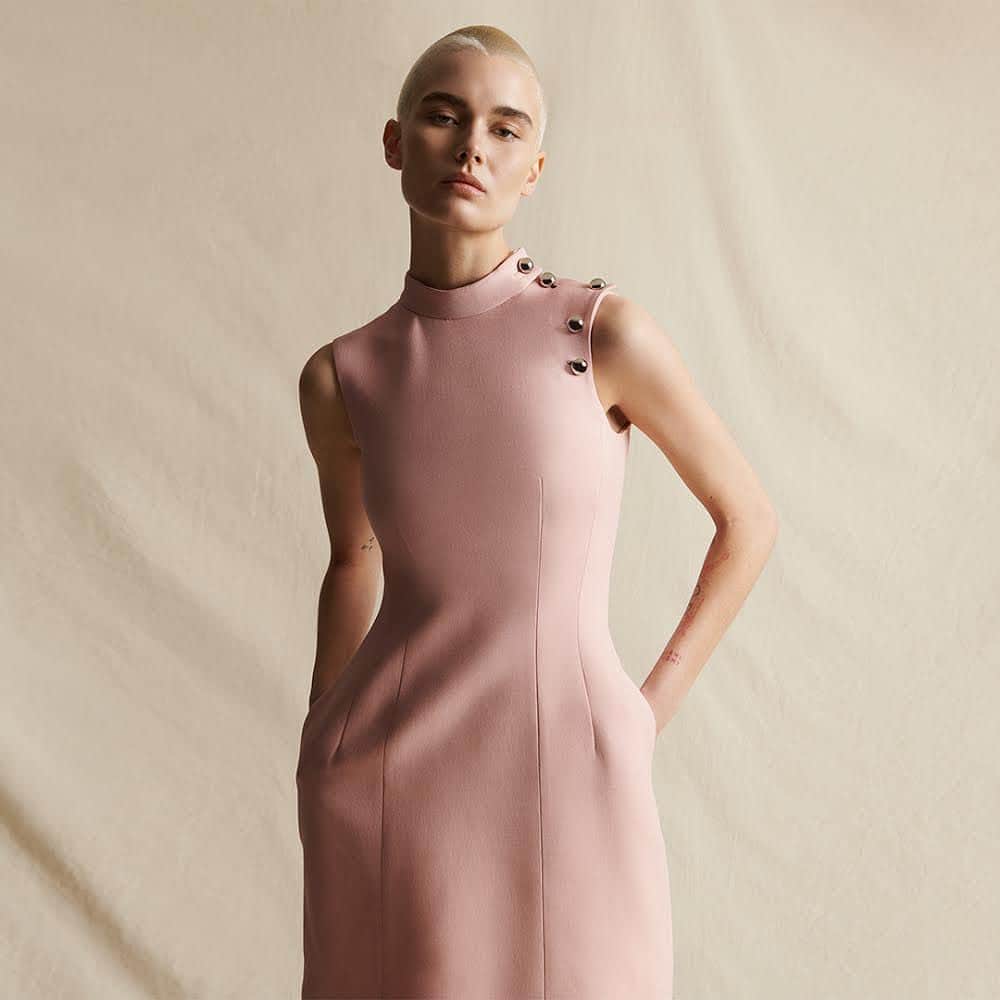 アダムのインスタグラム：「Our Mock Neck Sheath Dress In Silk Wool. Available now on ADAMLIPPES.COM」