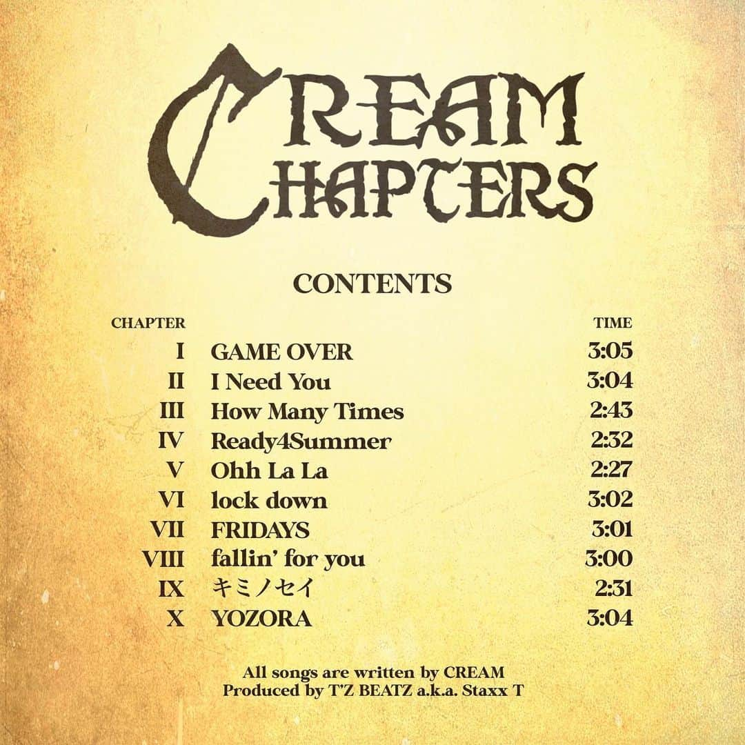 Minamiさんのインスタグラム写真 - (MinamiInstagram)「CREAM NEW ALBUM 「CHAPTERS」6/23 00:00〜　  人生の中で繰り返されてゆく「恋愛」や「友情」にまつわる様々な出来事が、1冊の本のように描かれた今作。その「愛のサイクル (Circle of Love)」が 10 の「章 = チャプター」として切り抜かれ、アルバム全体を通してひとつの物語となってます。6/23 00:00- 配信開始。お楽しみに💟  All songs are written by CREAM Produced by T'Z BEATZ a.k.a. Staxx T Guitar by Shu Fujiyama (M6, M8, M9, M10) Mixed by Taiichi Uesawa Mastered by Masato Morisaki (Artisans Mastering)」6月7日 20時00分 - minami_cream