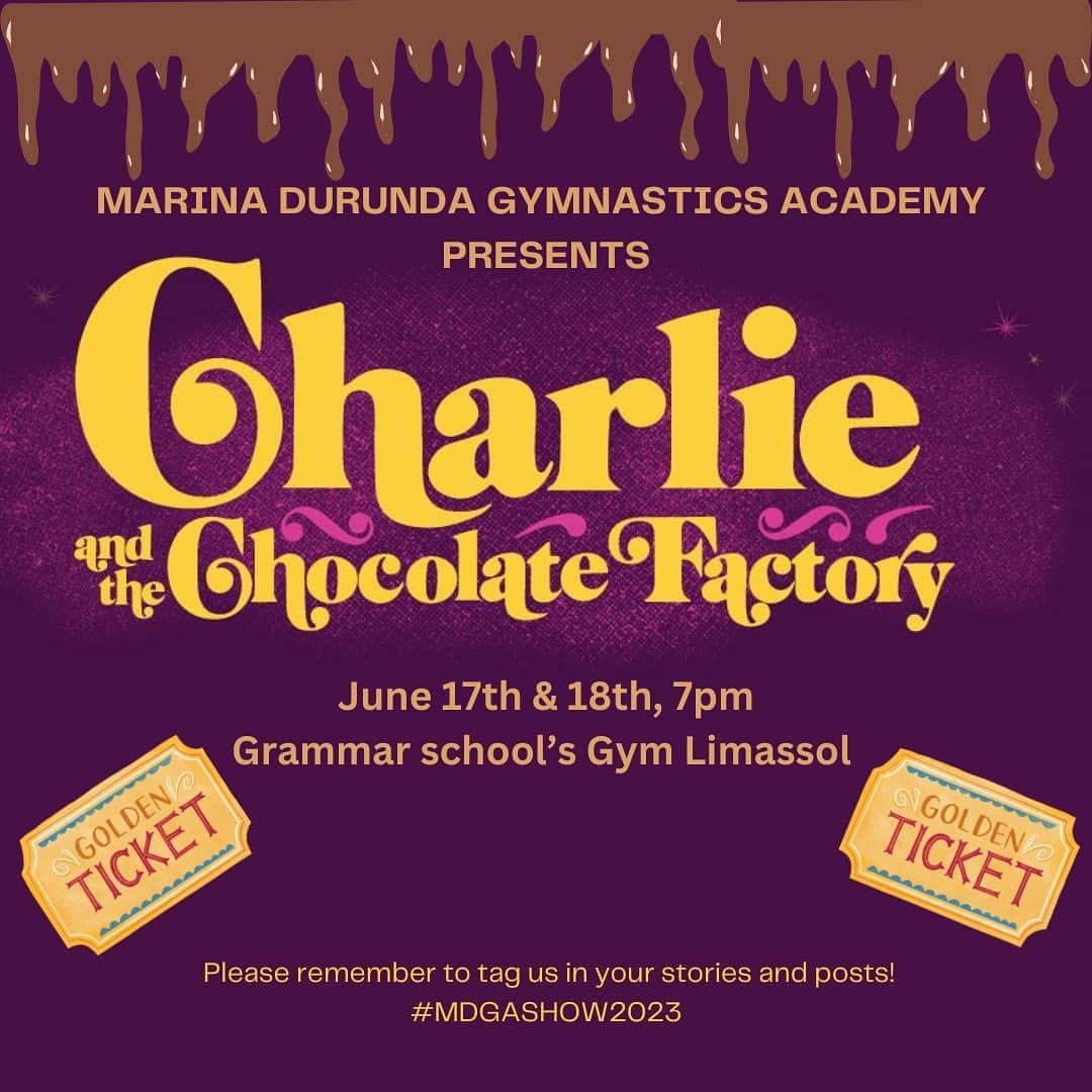 マリナ・デュランダのインスタグラム：「Hello, sweet-toothed friends and gymnastics enthusiasts! 🍫🍭💃  Get ready to immerse yourself in a world of pure imagination! We're ecstatic to bring to life the magic of Roald Dahl's beloved classic, 'Charlie and the Chocolate Factory', through our spellbinding gymnastics and dance show. 🍬🍫🎭🩰  Join us on this enchanting journey where dreams, adventure, and rhythm blend together, creating a delicious feast for the senses. You're guaranteed to be swept off your feet as our talented students twirl, leap and groove through the scenes.🍭💃🍫  Be a part of this once-in-a-lifetime spectacle on 17th and 18th June at the Grammar School’s Gym.  🎩🍬🍫🎟  For all the latest updates, behind-the-scenes peeks, and much more sweet content, follow us on Instagram at @marinadurundaga . We promise to keep you entertained and informed with all the dance show magic, straight from the chocolate factory to your feed! 📸✨  Please don’t forget to tag us in your stories and posts #MDGASHOW2023 🌈✨」