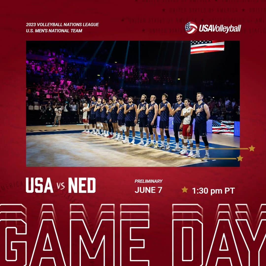 USA Volleyballさんのインスタグラム写真 - (USA VolleyballInstagram)「It's almost time!! ⏰️  The U.S. Men 🇺🇲 will take on the Netherlands 🇳🇱 in their first 2023 Volleyball Nations League match today at 1:30p PT.  Watch live on VolleyballWorld.tv」6月8日 4時43分 - usavolleyball