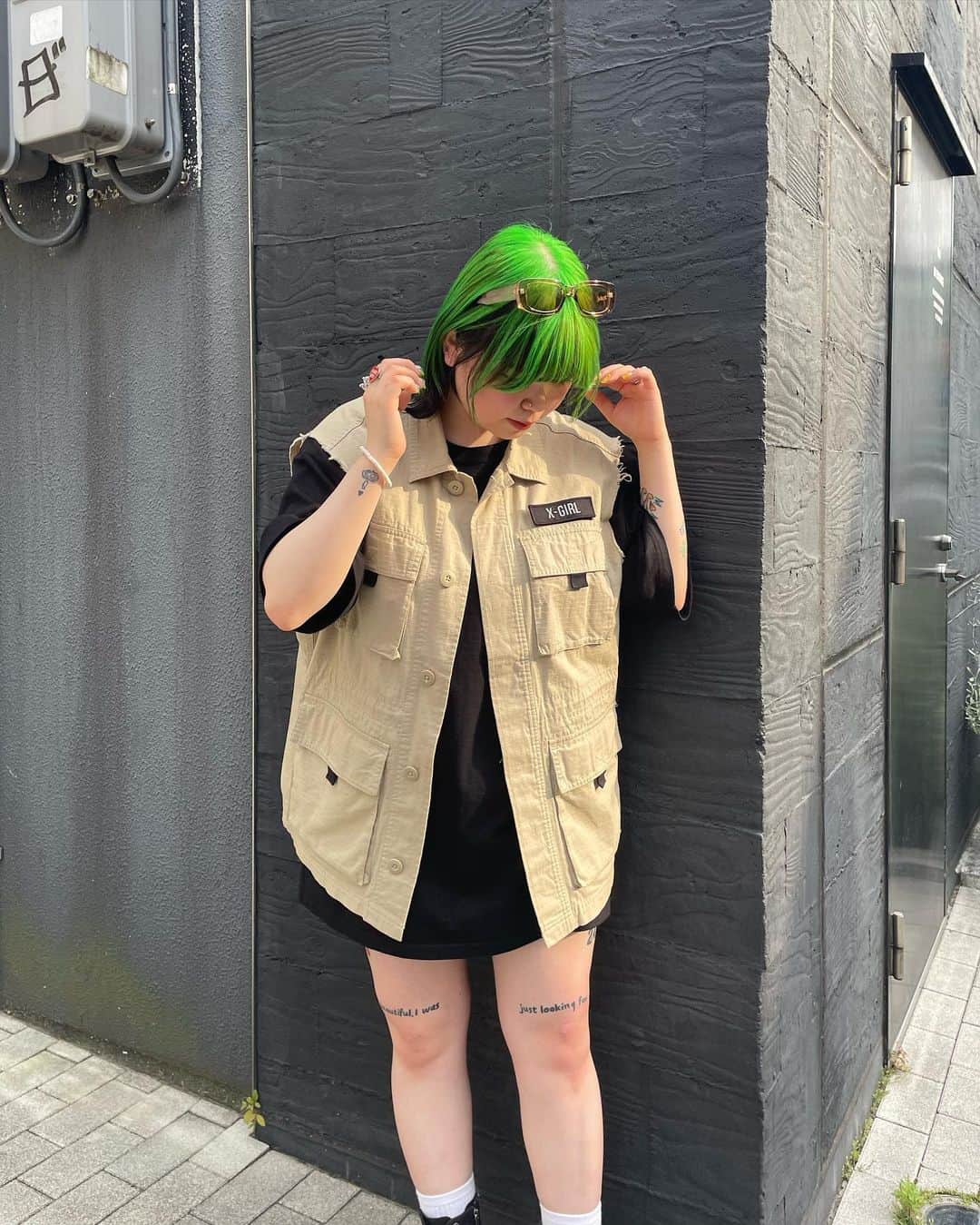 那須川梨々さんのインスタグラム写真 (那須川梨々Instagram)「☺︎ 本日のXgirlコーデ♥️ 新作のミリタリーシャツ可愛くて