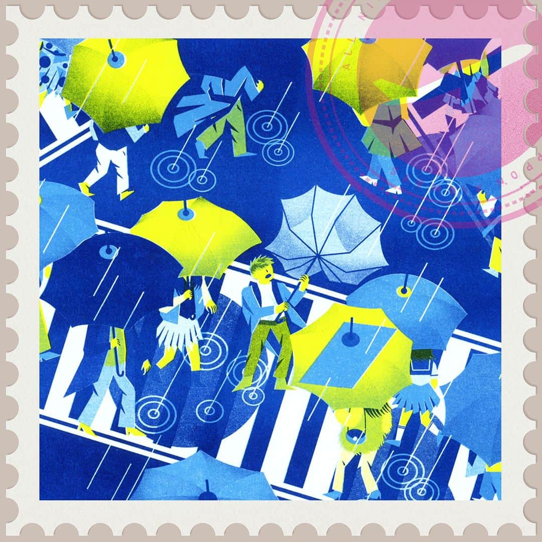 All Nippon Airwaysのインスタグラム：「#June is the start of warm summer rain.  Can you spot the ANA logo?   Thank you @jennliv for the beautiful #Risograph illustration.」