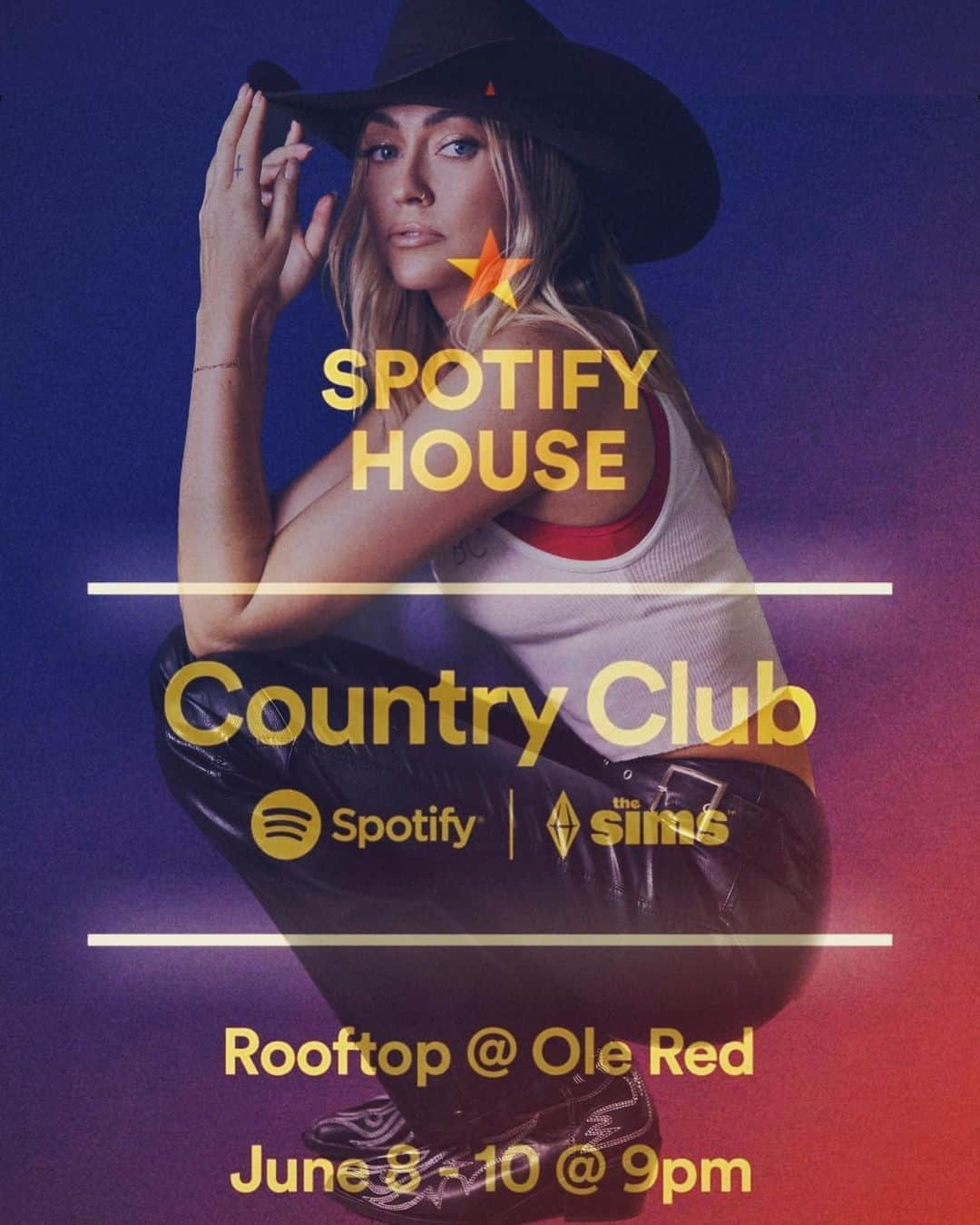 ブランディ・グレン・サイラスのインスタグラム：「See y’all on the rooftop 🤠  I’m playing Thursday & Friday night at 10pm #spotfiyhouse #cmafest #nashville」