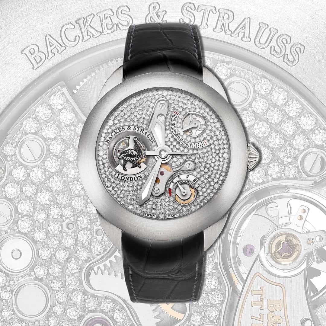 バックス＆ストラウスのインスタグラム：「In a burst of creativity, both in design and horological mastery, the movement of The Earl of Strauss is partly skeleton and features a fully set diamond dial.」