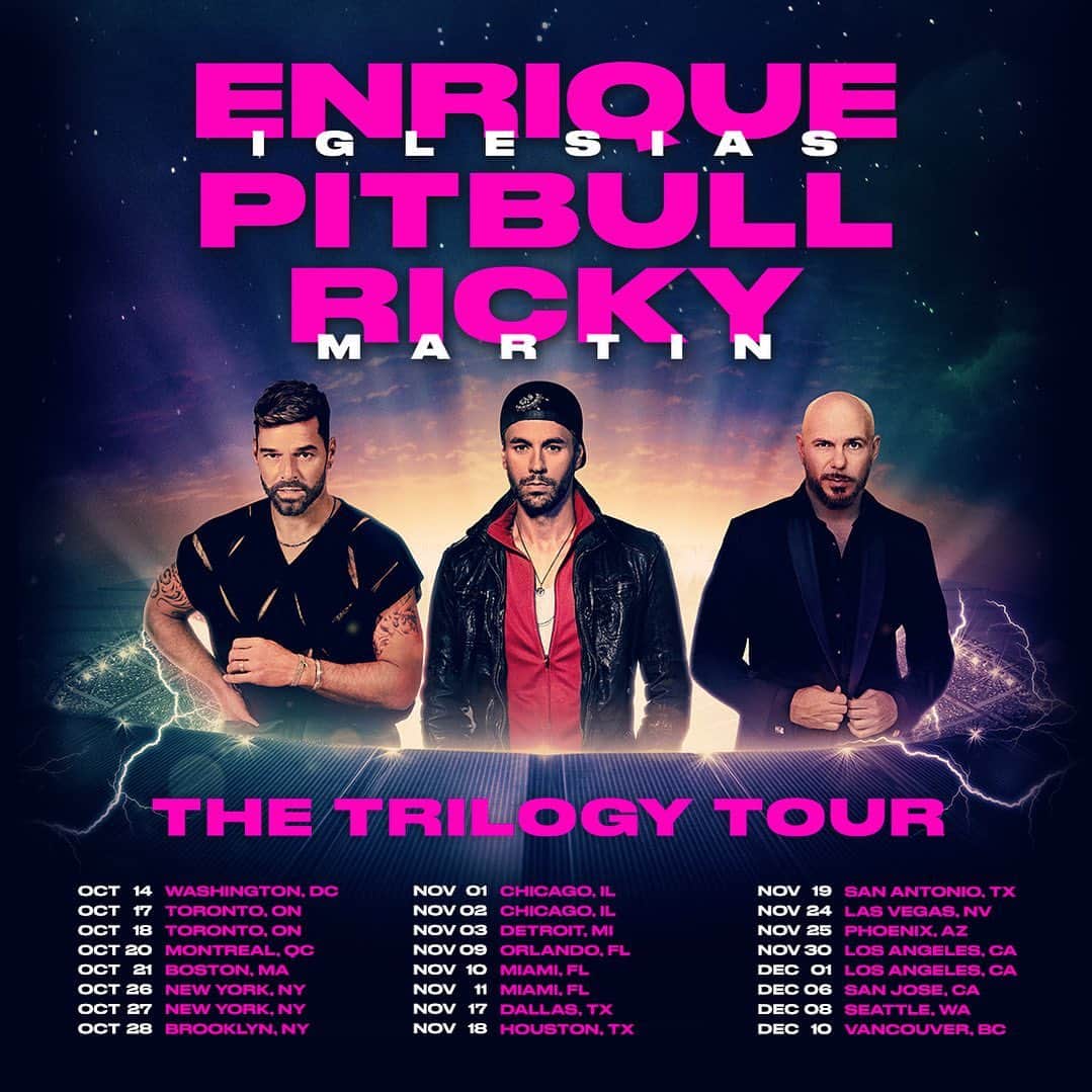 ピットブルのインスタグラム：「Verified Fan presale has started! See you guys soon on #TheTrilogyTour daleeee @enriqueiglesias @ricky_martin」