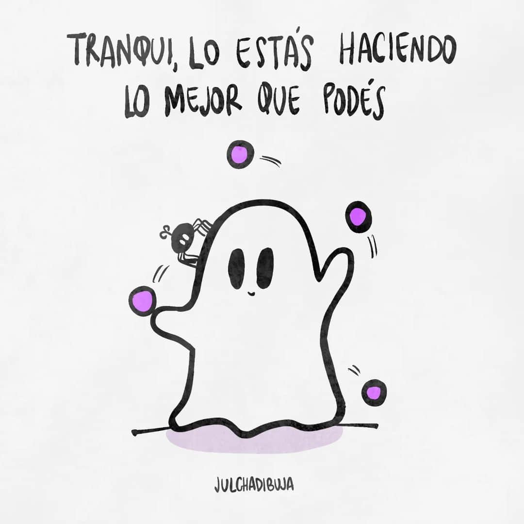 ヒフ・イラストレーションズのインスタグラム：「Y a veces lo mejor que podemos quiere decir que no podemos con todo, que algunas cosas pueden caerse en el camino o debemos dejarlas de lado para hacer foco en lo que sí. Y está bien no poder con todo. Nota mental.  Que tengan un hermosito día. Besis en la cola bbis.  #digitalart #illustration #draw #artist #ghost」