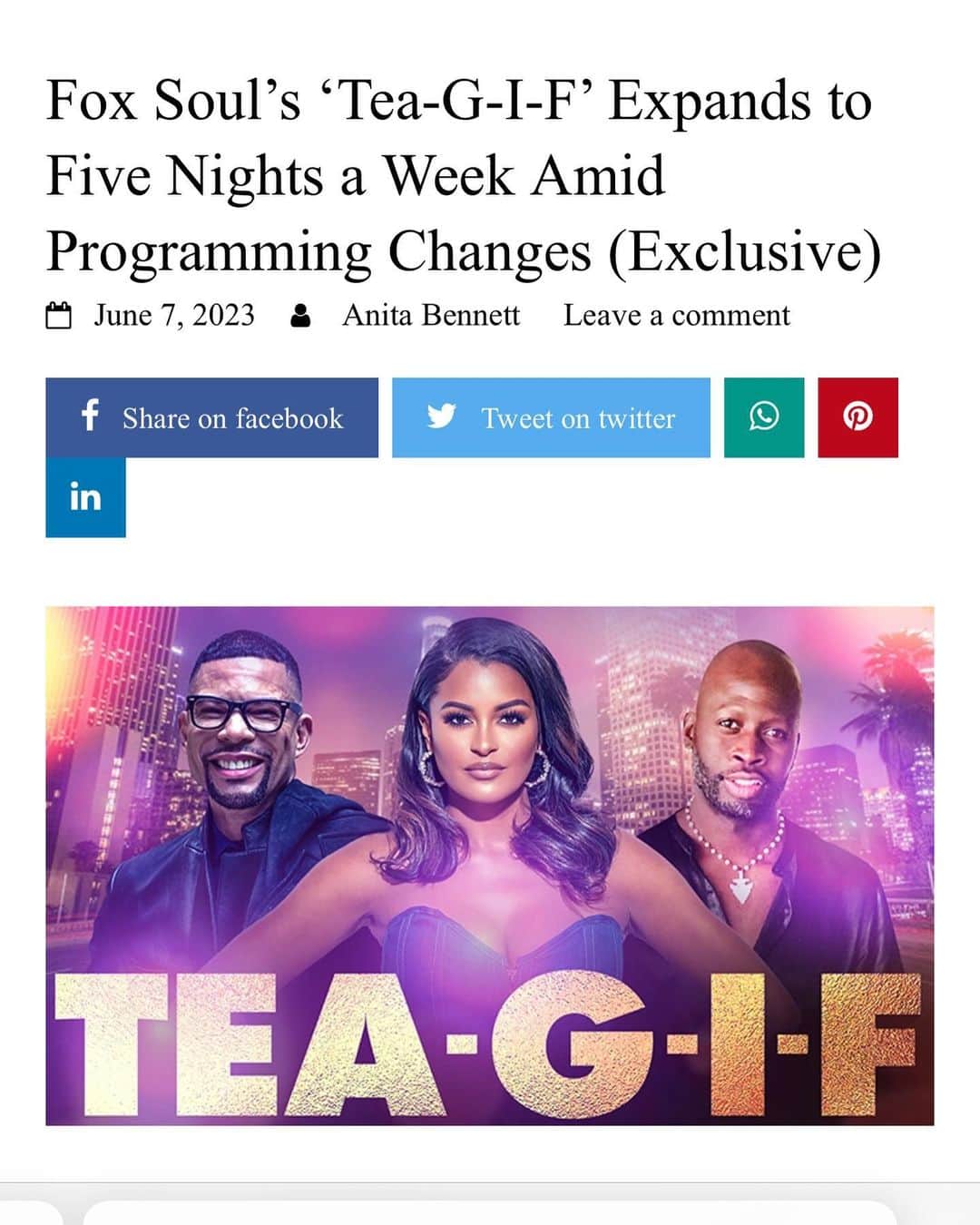 クラウディア・ジョーダンのインスタグラム：「Announcement:   Tea-GIF expands to FIVE days a week on @foxsoul  💫💫💫💫💫 @thealreynolds  @msfunkydineva  @foxsoul  @itsmejhart  #WeDidItJoe 💯」