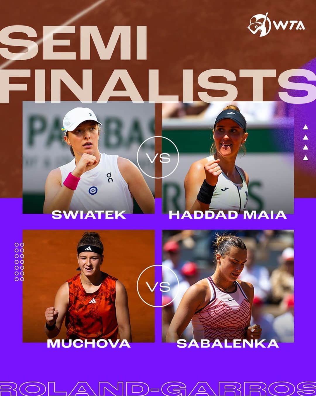 のインスタグラム：「Bonne chance 🧡  Our semifinalists are LOCKED but only two can move on!  #RolandGarros」