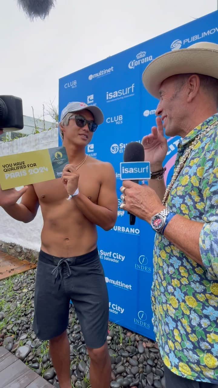 五十嵐カノアのインスタグラム：「here we go again! what a special day qualifying for the 2024 paris olympics. ありがとう🥹」
