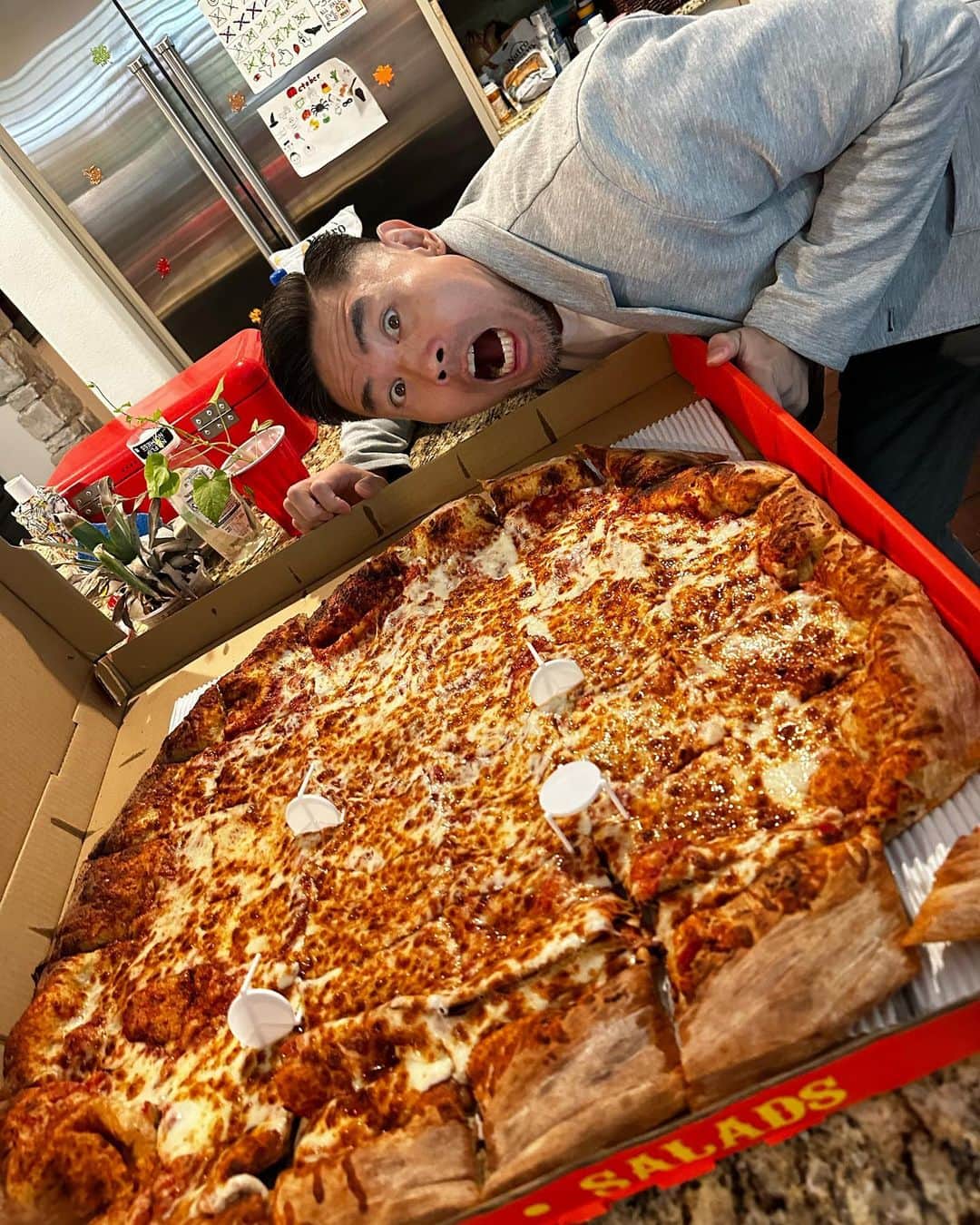 品川祐さんのインスタグラム写真 - (品川祐Instagram)「今日はミーティング。 ランチに届いたピザでかっ #ピザでかっ #切り方雑 #でも味は美味い #それがアメリカ」6月8日 7時17分 - shinashina0426