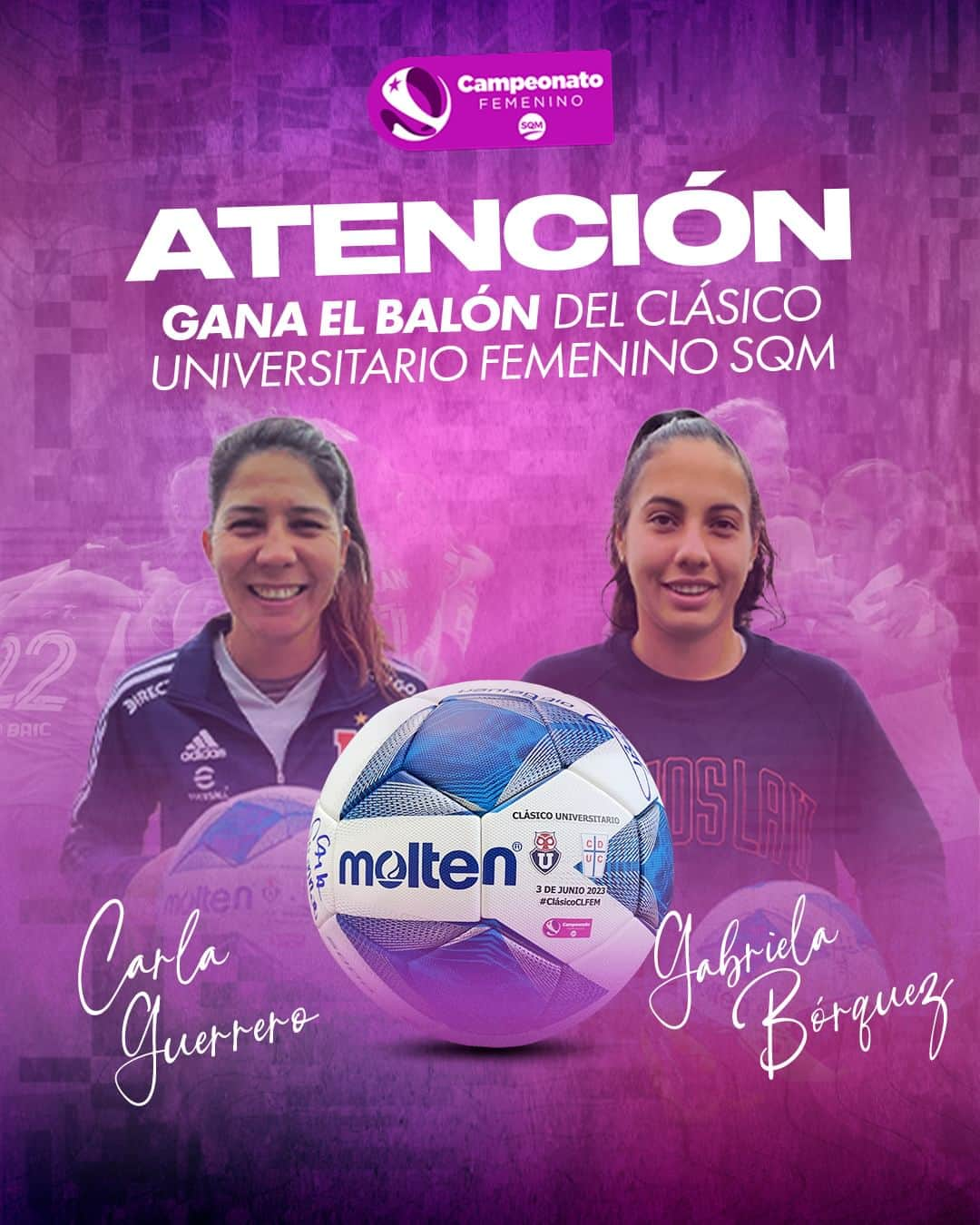 サッカー チリ代表チームのインスタグラム：「⚽🎁 El balón @moltenchile.futbol del #ClásicoCLFEM del #FemeninoSQM puede estar en tu colección...   Síguenos, comparte la publicación y cuéntanos cómo analizas las fechas finales del torneo 😮😎  Y 𝐋𝐈𝐒𝐓𝐎, ya estás participando...  @sqmchile」