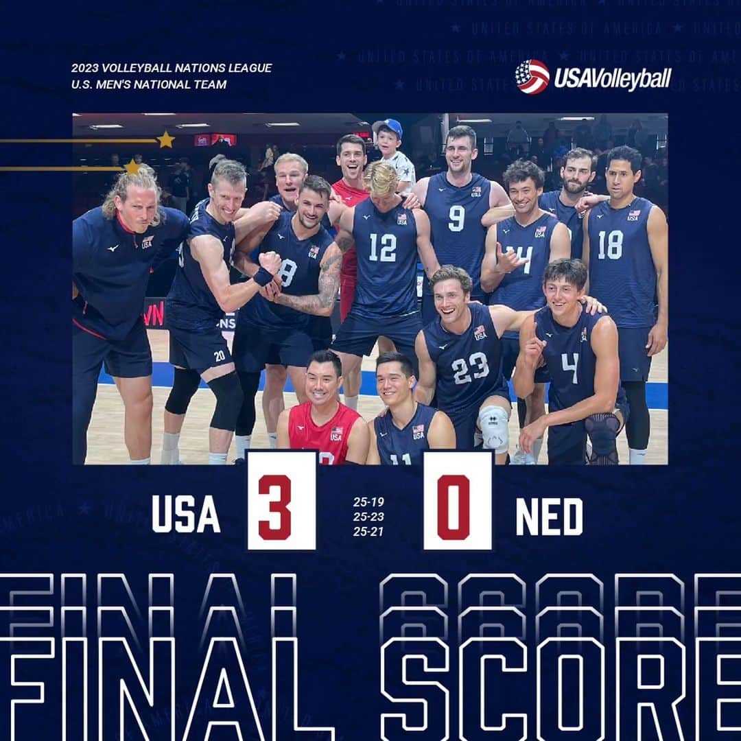USA Volleyballさんのインスタグラム写真 - (USA VolleyballInstagram)「The Netherlands 🇳🇱 pushed and the U.S. Men 🇺🇲 pushed back harder to win their opening #VNL match 3-0 (25-19, 25-23, 25-21) on Wednesday in Ottawa.  Story and stats at 🔗 in our bio」6月8日 7時26分 - usavolleyball