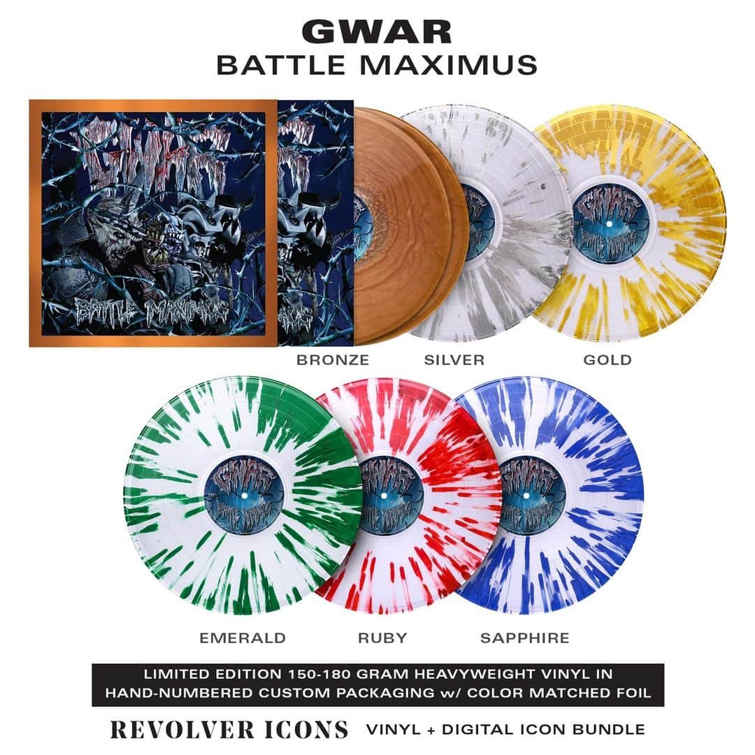 Revolverのインスタグラム：「✖ REVOLVER ICONS series. ✖ ⁠ ⁠ We've teamed with Gwar for a limited, 2LP vinyl pressing of their thirteenth studio album 'Battle Maximus'. ⁠ ⁠ Includes 1-of-1 variants.⁠ ⁠  ⚡️Buy now⁠ 🔗 Link in our bio」
