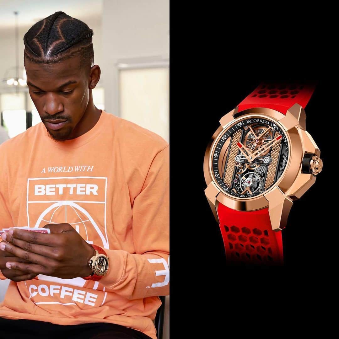 WATCHMANIAのインスタグラム：「Jimmy Butler (@jimmybutler) wearing @jacobandco Epic X watch with Miami Heat colors during the NBA finals (Retail $54,000)」