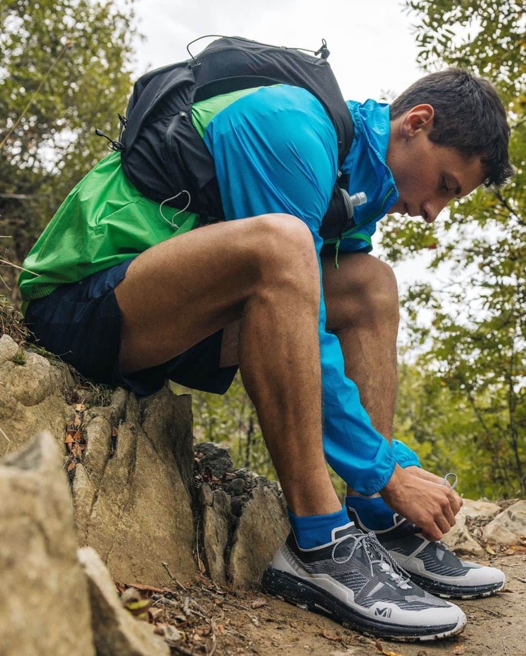 ミレーのインスタグラム：「Up for anything? Durability, adaptability, reliability combined in an innovative shoe for your trail running sessions. - Up for anything. Down for everything. By all the ways, enjoy the trail. - Product _ intense shoe, made in France. Athlete _ @seba_guich99  Pics by © @matt_georges  . . . #MILLET」