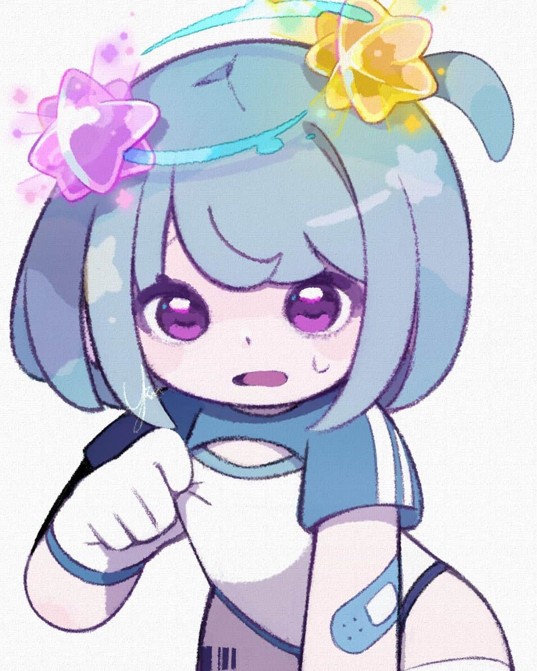 ユキノシュガーのインスタグラム：「#drawing#illustration#original#originalcharacter#girl#alien#waterblue#star」