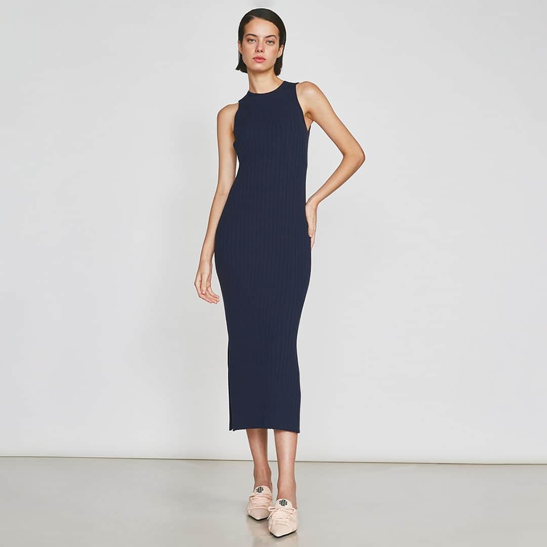 Double Standard Clothingのインスタグラム：「. NEW ARRIVAL 2023 PRE-FALL COLLECTION . [DRESS] ESSENTIAL / ワイドリブスリットワンピース price. 30,800円(税込) color. ブラウン / ネイビー size. 36 / 38 . ------------------------------------------- #doublestandardclothing #tokyo #DSC #sov #dscessential #nightstore #2023prefall  #fashion #ootd」
