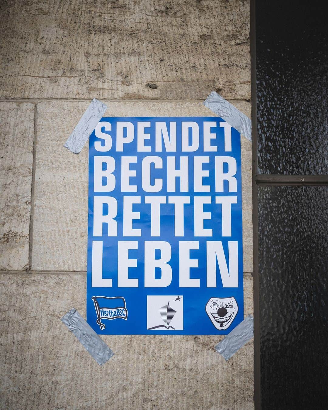 ヘルタ・ベルリンのインスタグラム：「60.000 € für den Hospizdienst Christophorus e.V.!   Diese Summe kam bei der Aktion 'Spendet Becher - Rettet Leben', organisiert durch die Harlekins Berlin '98, zusammen. 🙏  Danke für das starke Engagement der 🔵⚪️ Familie! 🫶 . . #HaHoHe #HerthaBSC」