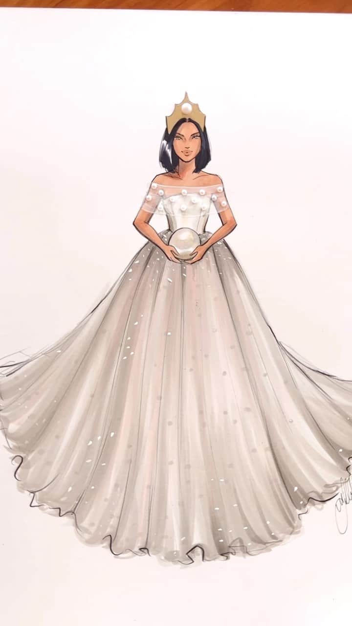 Holly Nicholsのインスタグラム：「June Birthstone, Pearl 🦪 #junebirthstone #pearls #asmr #fashionillustration #relaxing #illustration #birthstone」