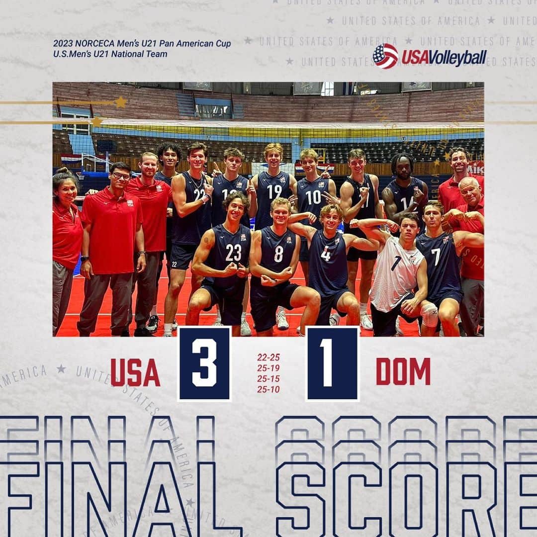USA Volleyballさんのインスタグラム写真 - (USA VolleyballInstagram)「The U.S. Men’s U21 National Team defeated Dominican Republic in four sets today to advance to the semifinals of the 2023 NORCECA Pan American Cup.」6月9日 5時29分 - usavolleyball