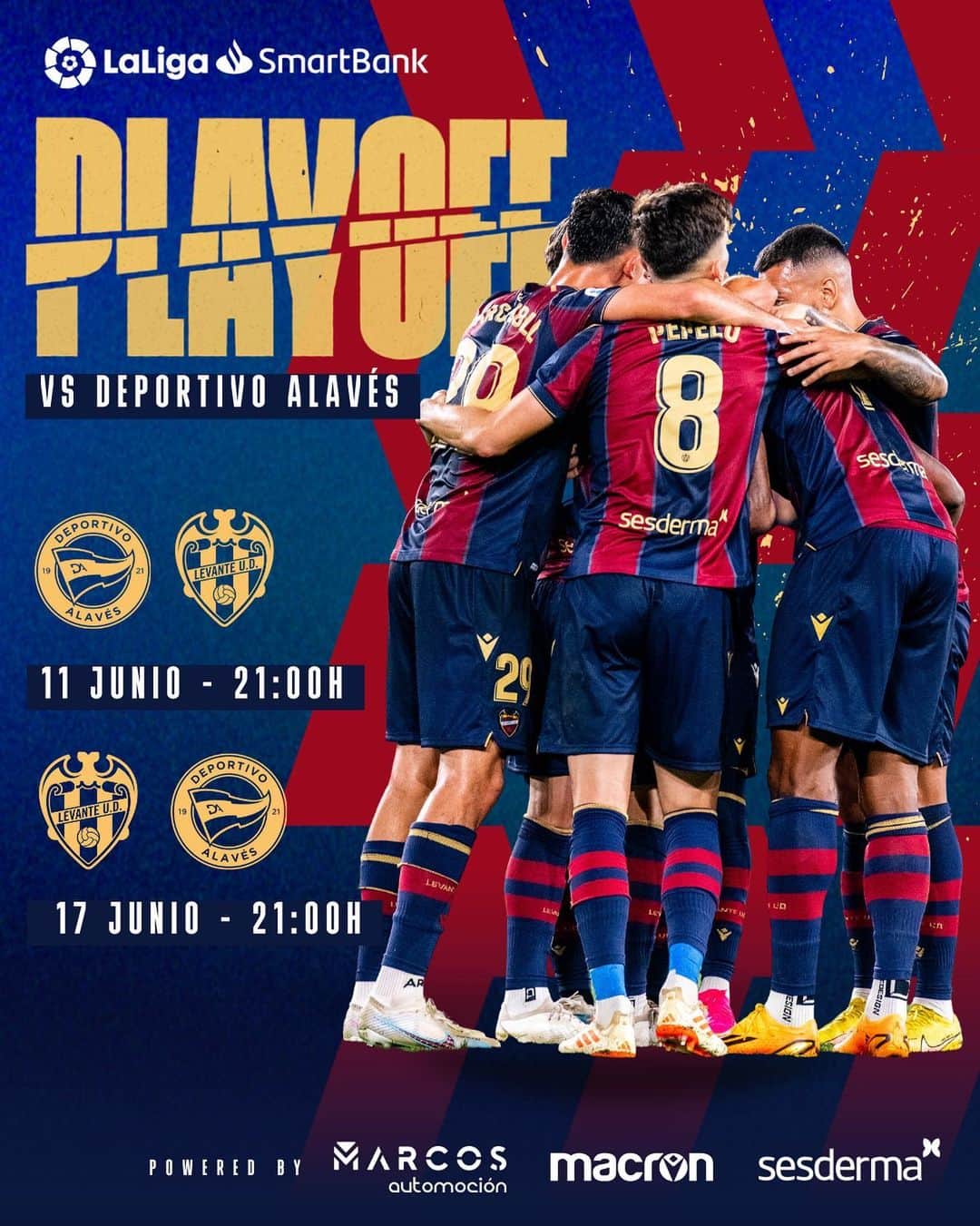 レバンテUDのインスタグラム：「‼️𝑭𝒊𝒏𝒂𝒍 𝒅𝒆𝒍 𝑷𝒍𝒂𝒚𝑶𝒇𝒇 𝒅𝒆 𝒂𝒔𝒄𝒆𝒏𝒔𝒐:  📆 Domingo 11 🕘 21:00h ✈️🏟️ Mendizorroza  📆 Sábado 17 🕘 21:00h 🏠🏟️ Ciutat de València   #AlavésLevante 🔛」