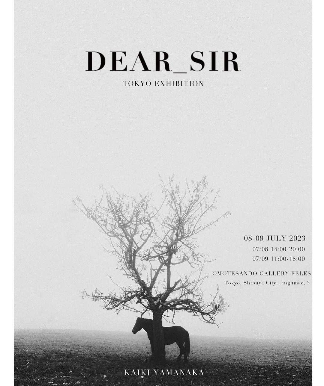 山中海輝のインスタグラム：「この度自身初となる個展、『”Dear＿sir” TOKYO EXHIBITION』を表参道にて開催することになりました。  2018年からプロサーファーとしての自分とアーティストとしての自分を切り離すため、@dear__sir と名乗りながら活動してきました。 この個展ではこの5年間を振り返り、さまざまなターニングポイントで出会った息をのむほど美しい風景や、偶然に巡り合った特別な瞬間、そして人生を変えてくれた写真や映像をその時のストーリーとともに展示したいと思っています。  また、写真から受けたインスピレーションをアパレルに落とし込んだ「DEAR＿SIR」グッズも先行販売します。  SNSやオンラインでは伝えきれない、リアルなDear＿sirの世界観を来場してくださった方々に体感していただけますと幸いです。  終日在廊していますので、展示会場でお会いできることを、心よりお待ちしております。  ▼概要 『”Dear＿sir” TOKYO EXHIBITION』 入場料無料（混雑時入場規制あり）  ▼日時 2023年7月8日 14:00-20:00 2023年7月9日 11:00-18:00  ▼会場 GALLERY FELES OMOTESANDO 〒150-0001 東京都渋谷区神宮前3-18-26」