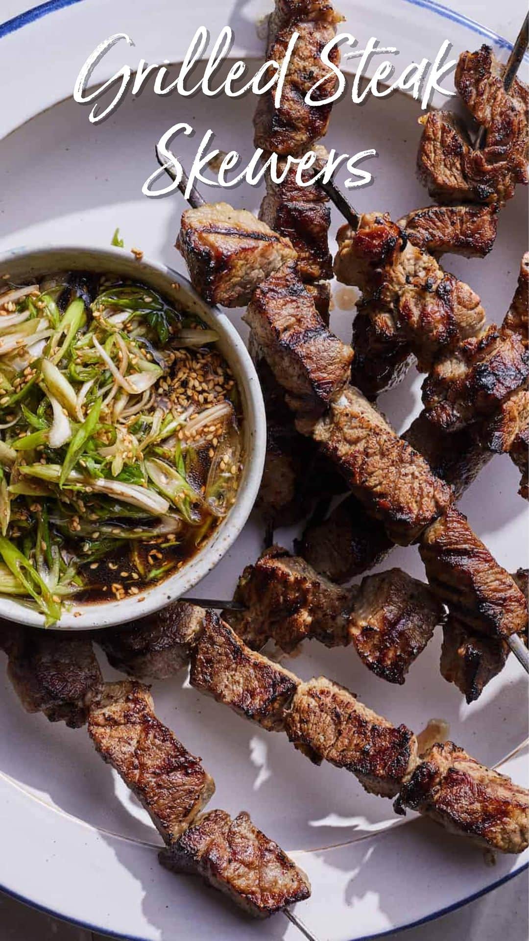 のインスタグラム：「Steak Skewers: absolutely essential for summer!! You’re going to love it https://whatsgabycooking.com/grilled-steak-skewers-scallion-sauce/」
