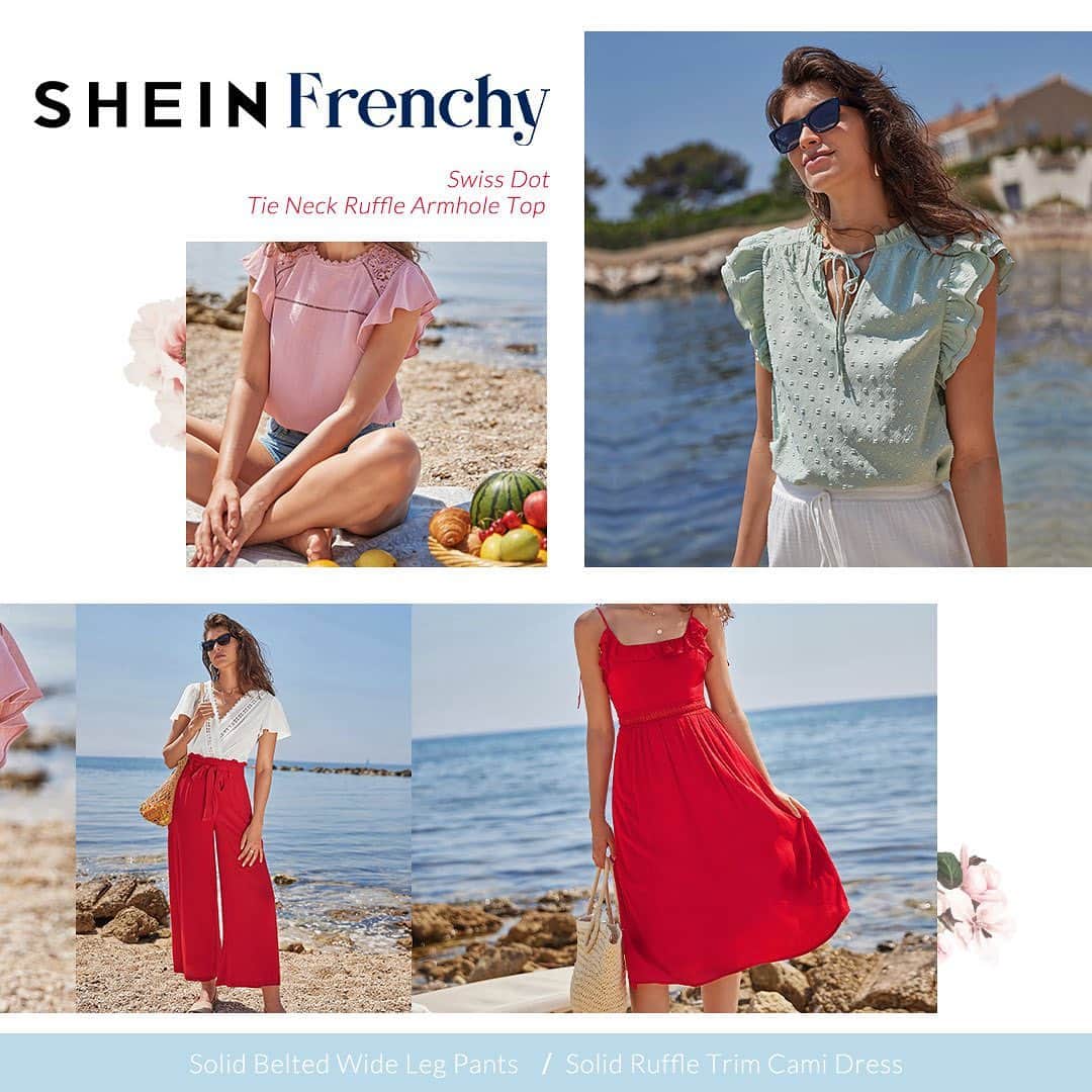 SHEINのインスタグラム：「Pick your classic FRENCHY vibe for a tres chic summer: mellow yellow ruffles or coastal white ruched? 🗼💫 Drop a 💛 or 🤍 in the comments 👇  🔎17123668 17112321 17114693 17114163 17110989 17123664 17113509 17114021 17114536 17114499 17114355  #SHEINFrenchy」