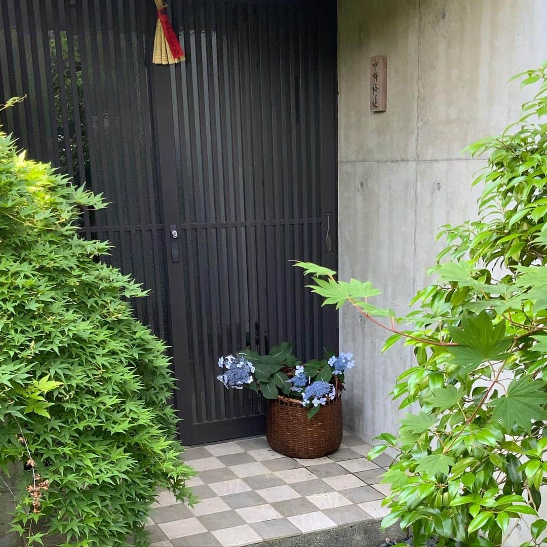 ヒロミチナカノのインスタグラム：「玄関の籠に紫陽花を入れました。 #flowers」