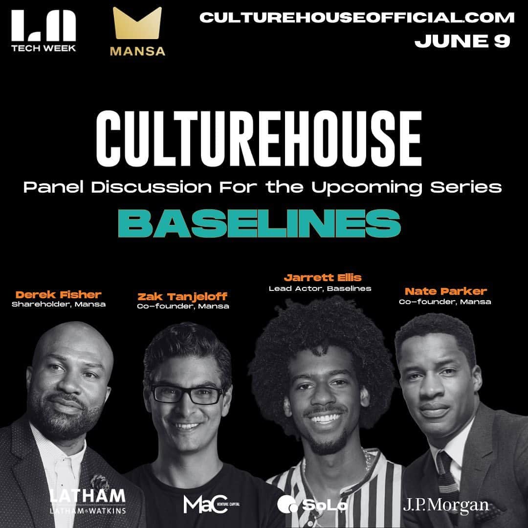ネイト・パーカーのインスタグラム：「🚨🚨We have an amazing panel discussion in store. @origi_nate @jarrettbeenballin @dereklfisher and Zak Tanjeloff will be stopping by to talk about their exciting new original series Baseline set to premiere June 21st.  The series looks amazing, lots of familiar faces as well as new stars. We’re thrilled they’re spending time with us at Culture House and can’t wait to hear more!  #Culturehouseofficial #LAtechweek」