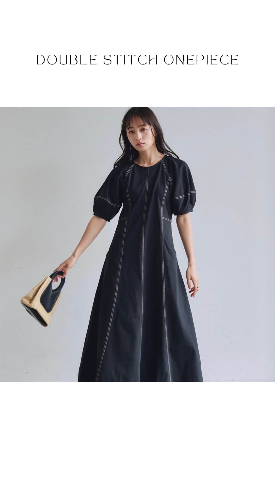 Vannie Officialのインスタグラム：「6.14(wed.)19:00 release ダブルステッチワンピース  … Design …  ・こだわりの360°美シルエット ・アイボリー×黒ステッチ、ブラック×ベージュ の配色ダブルステッチ ・綿100％天竺で肌ざわり、通気性も良く着心地◎ ・ボリューム袖、ハイウエスト切替でスタイルアップ ・両側ポケット付き  … Styling …  一枚でさらっときまるワンピース 素材やダブルステッチでカジュアルさを残しつつ、 シルエットは女性らしさもあり スニーカーやキャップでカジュアルなスタイリングや ヒールやサンダルで上品にまとめても◎  ━━━━━━━━━━━━━━━━━━━━━  透け感：なし 裏地：なし 厚さ：普通 伸縮性：あり 光沢感：なし  ━━━━━━━━━━━━━━━━━━━━━━ ※詳しくは洗濯タグをご確認ください #vannie_u」