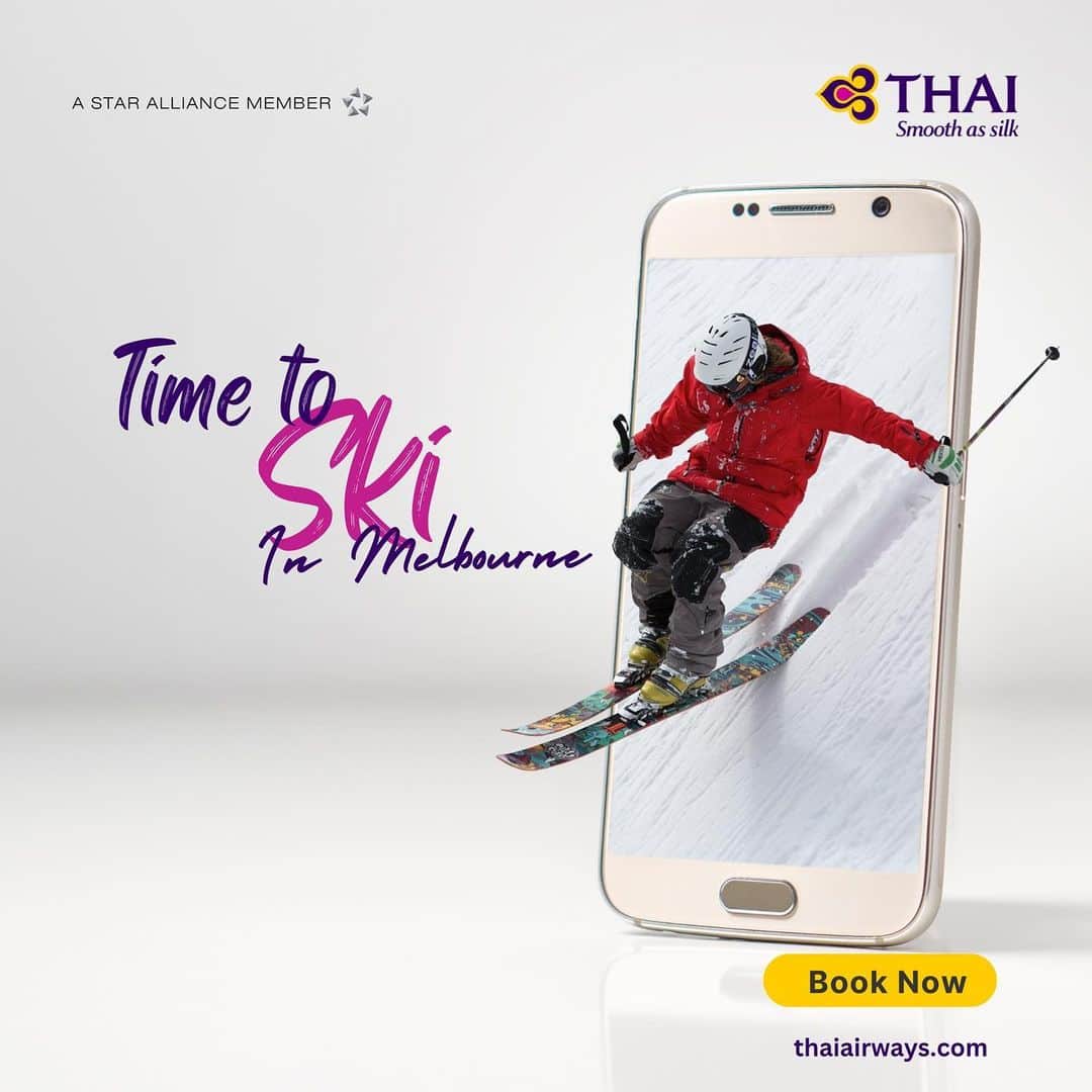 のインスタグラム：「Calling all snow seekers! ✈️❄️ Embrace the ultimate winter adventure with Thai Airways as we whisk you away to Melbourne, the gateway to exhilarating ski experiences in Victoria. Hit the slopes, feel the rush, and make unforgettable memories against breathtaking snowy landscapes. Book your flight now and get ready to carve your way through an extraordinary winter wonderland! 🎿  Book now : thaiairways.com or click link our bio.  #ThaiAirways #smoothassilk #melbourne #australia #tg #iflythai #SkiInMelbourne #magicaljourney #WinterAdventure」