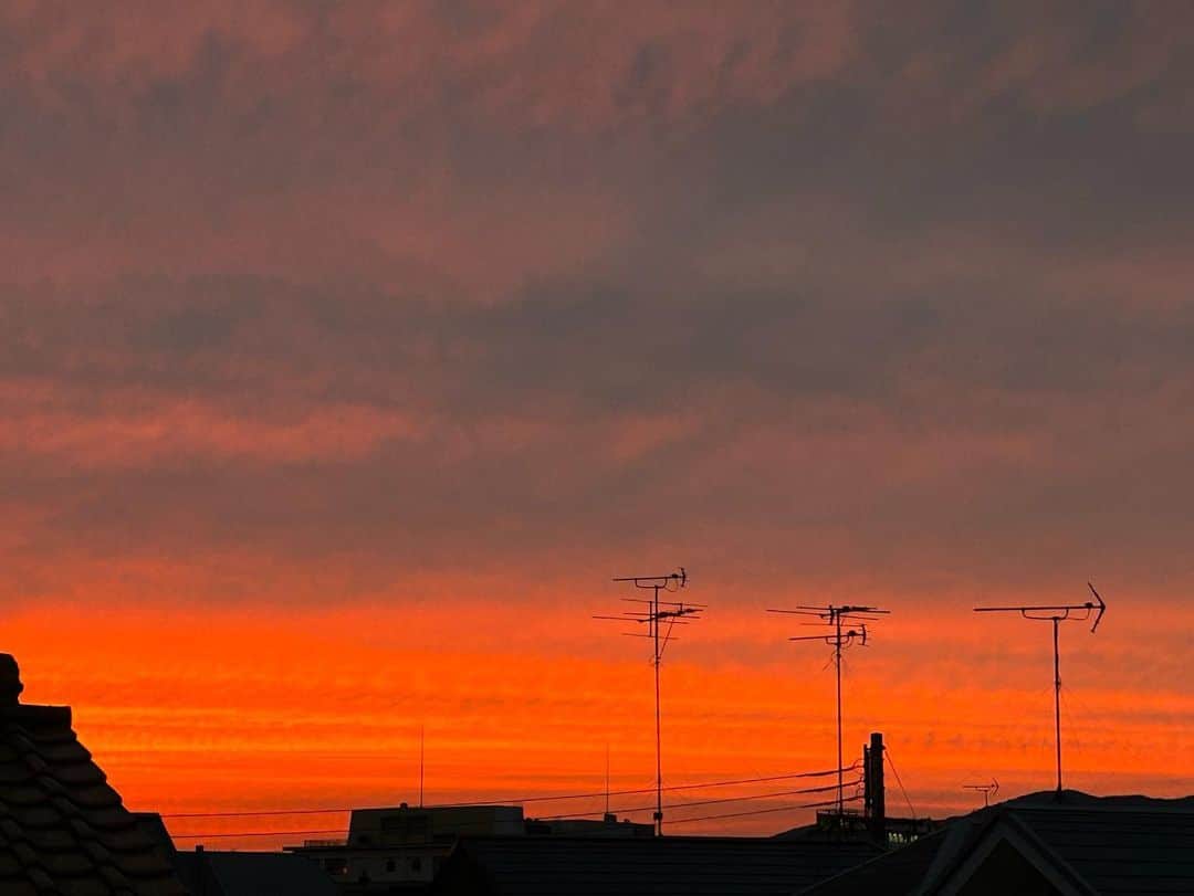 八、おこめさんのインスタグラム写真 - (八、おこめInstagram)「#夕焼け 🌇 久しぶりにこんなに鮮やかなの見た✨ ゆっくり時間をかけて最後は真っ赤っか🟥 飛行機から見たらどんなんやろ〜 地球は美しい✨ #夕焼け雲 #夕焼け空 #飛行機」6月9日 22時18分 - naomiuno