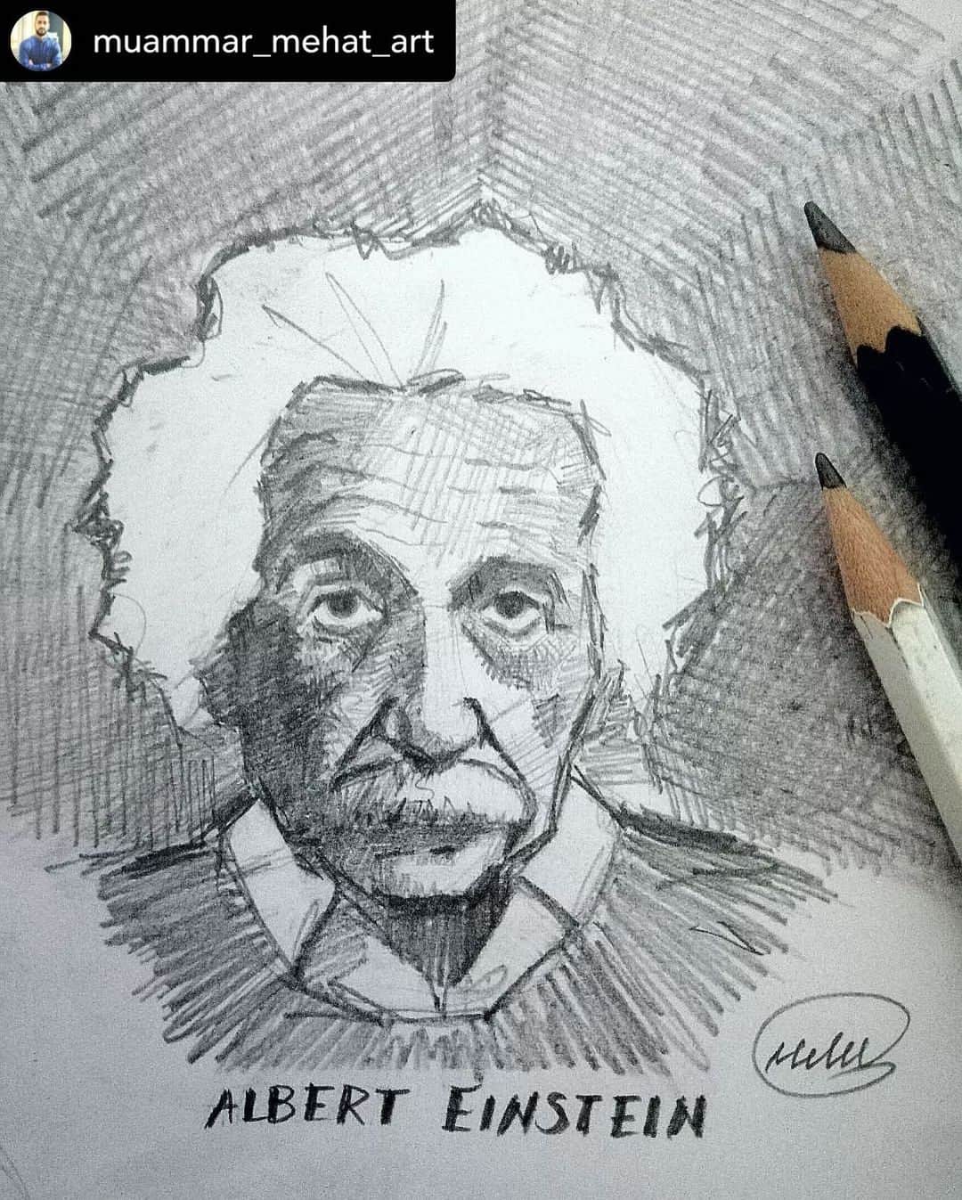 アルベルト・アインシュタインのインスタグラム：「Fan art Friday! Posted @withregram • @muammar_mehat_art  Tag @alberteinstein and your art may be chosen next week!」