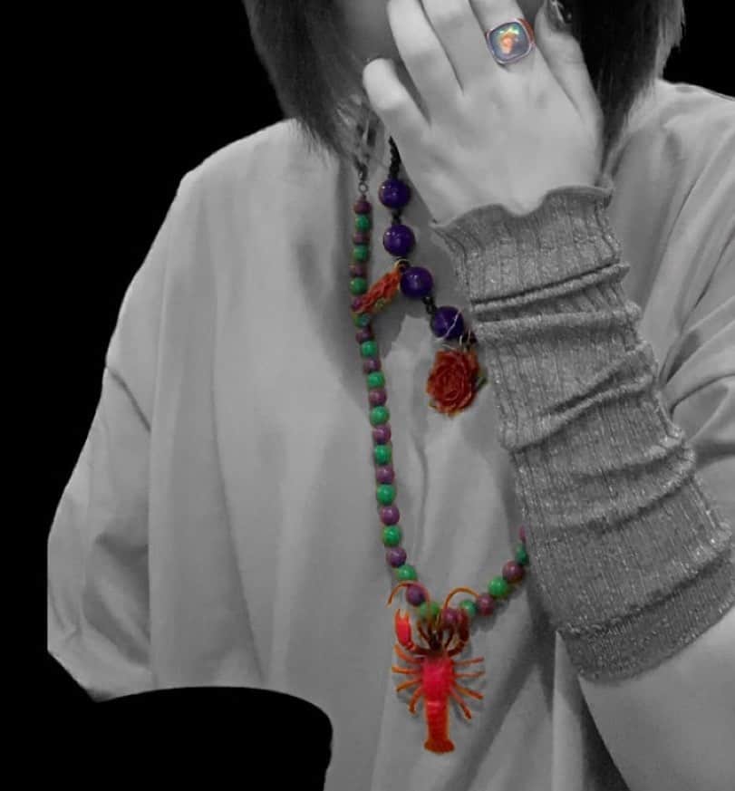 カノエラナさんのインスタグラム写真 - (カノエラナInstagram)「🟣🟢🟣🟢🦞🟣🟢🟣🟢  #🦞 #つくったやつ #マスクチェーンとネックレス兼用できます #🌹 #薔薇の方は購入したものです」6月9日 23時12分 - kanoerana