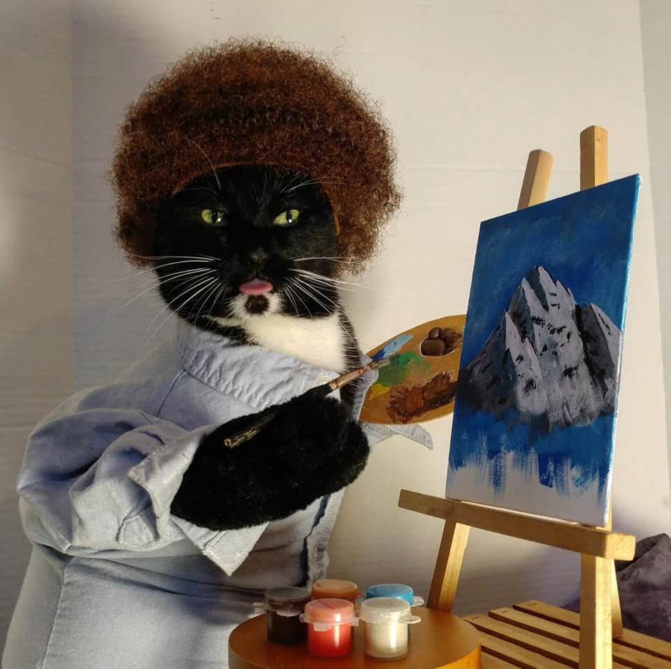 猫コスプレさんのインスタグラム写真 - (猫コスプレInstagram)「“There are no meowstakes, just happy accidents.”  #BobRoss #thejoyofpainting  . . . . . #catcosplay #cosplay #cosplayer #cat #catcostume #catsinclothes #petclothes #PetCostume #paint #painting #mistakes #bobrosscosplay #bobrosscostume #positivity #friday」6月10日 0時00分 - cat_cosplay