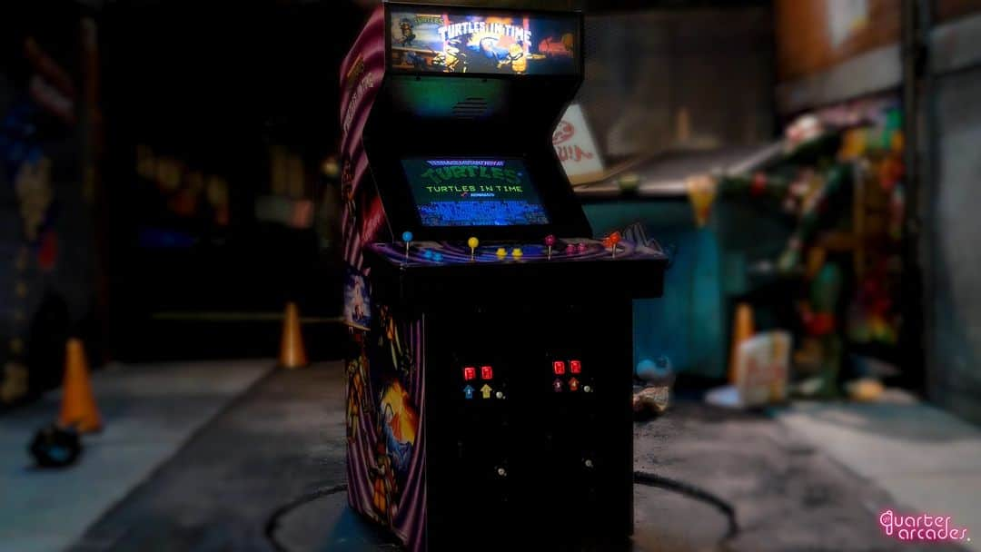 KONAMIのインスタグラム：「Cowabunga dudes!  The Teenage Mutant Ninja Turtles make their Quarter Arcades debut on two 1/4 scale 4-player cabinets, courtesy of @numskulldesigns   - TMNT Arcade - TMNT Turtles in Time  Pre-order at http://quarterarcades.com/ 🍕  #tmnt #videogames #gaming #retrogaming #arcadegames #arcadecabinets」