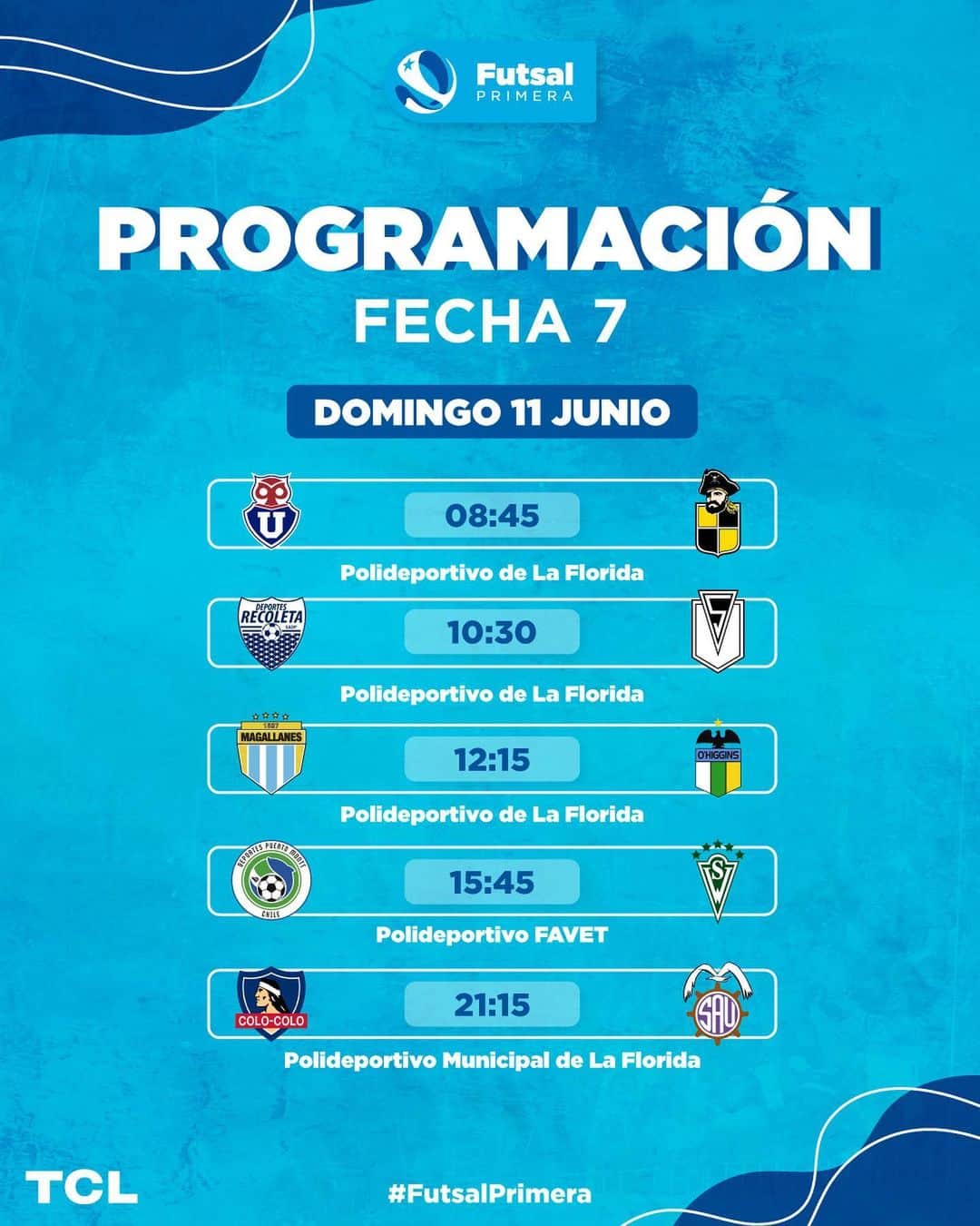 サッカー チリ代表チームのインスタグラム：「😎 Revisa la programación del #FutsalPrimera y #FutsalFemenino 🏆  💪 Presentado por @tcl.cl」
