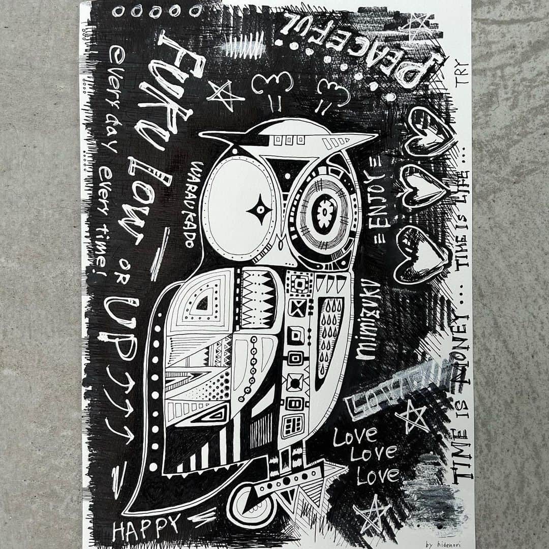 英智のインスタグラム：「久しぶりの落書き。。。  #梟 #フクロウ #みみズク #嬉しい楽しい大好き」