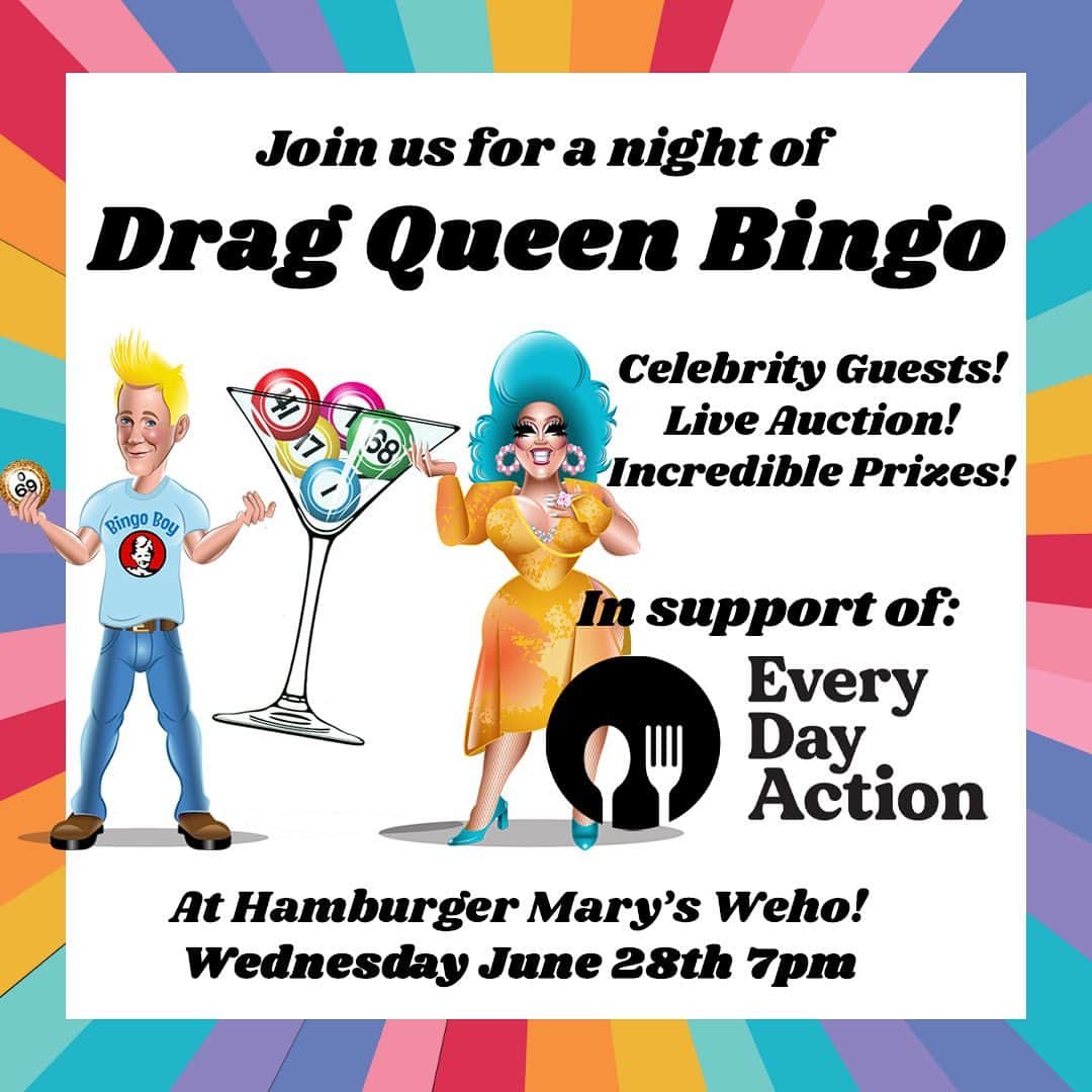 バーレット・フォアさんのインスタグラム写真 - (バーレット・フォアInstagram)「B-I-N-G-Oh! Join me in celebrating PRIDE this month at Hamburger Mary's in West Hollywood for Legendary Bingo on June 28th benefiting Every Day Action (and our new collab with the LGBT Center of Los Angeles!)  Cost of entry is a $20 donation at the door. We have boxes and boxes of incredible prizes for all the winners. 🏆🎉 (Seriously, it’s an embarrassment of riches 👑.)  This event WILL sell out! The only way to secure your table is to pop over to Yelp, type in Hamburger Mary’s West Hollywood and make a rez for 7pm. (Their system is a little antiquated, but I believe in you! 🙌🏽✌🏻👏🏽)  Every Day Action is a nonprofit that rescues the leftover food from TV / Film sets and donates it directly to our unhoused neighbors across Los Angeles.   Make your reservation today!  #pridemonth #pride🌈 #lgbt #lgbtq  #everydayaction  #feedtheunhoused」6月10日 4時35分 - barrettfoa