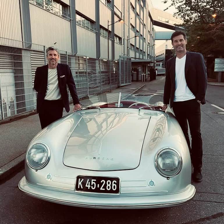 パトリック・デンプシーのインスタグラム：「A great evening spent with my @porsche friends at the 75th anniversary event at the Porsche museum in Germany.  In this photo is the very first porsche! #porschemuseumstuttgart #porsche75 #porsche75years」
