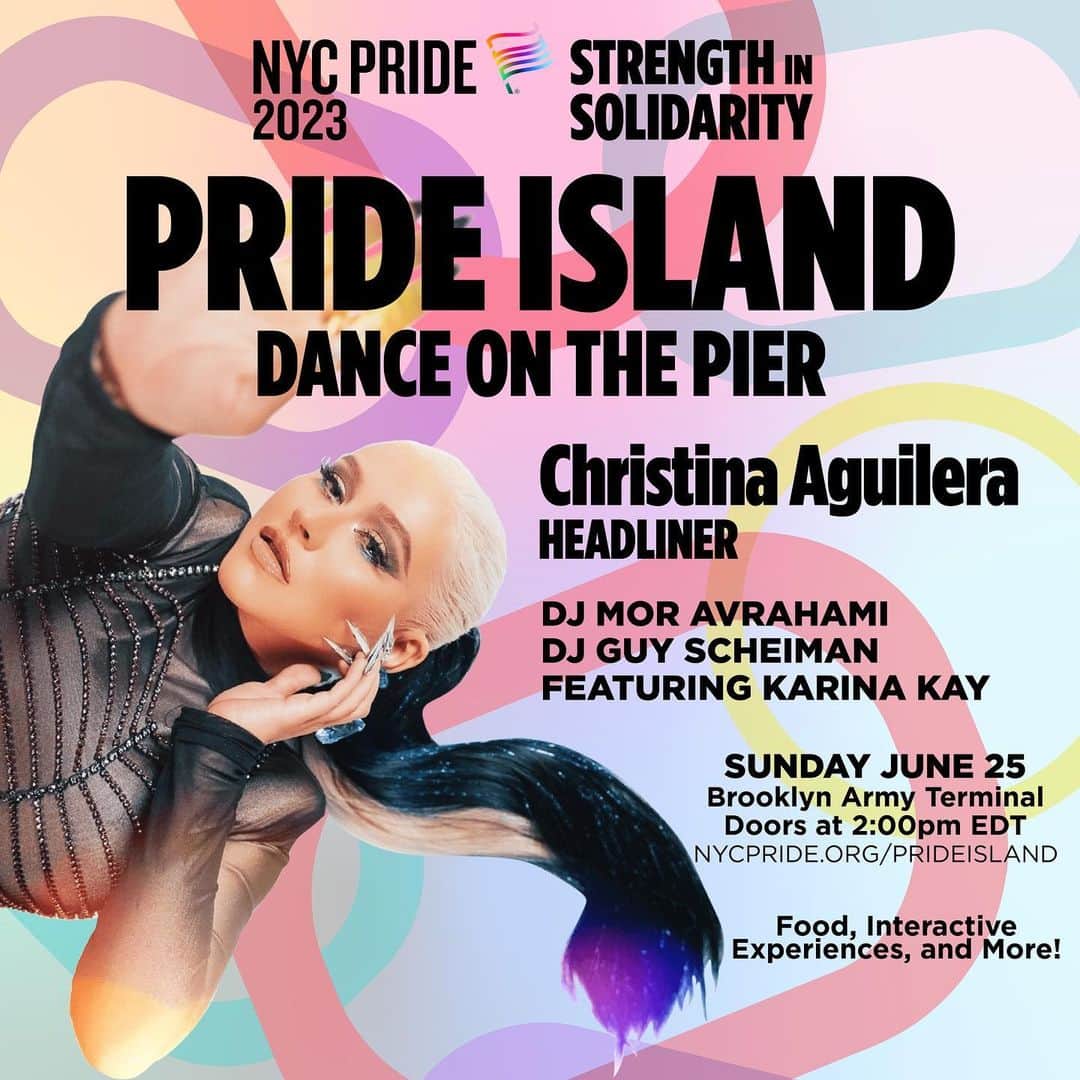 クリスティーナ・アギレラのインスタグラム：「NYC Pride 🏳️‍🌈✨ Join me as we celebrate love @brooklynarmyterminal on June 25th」
