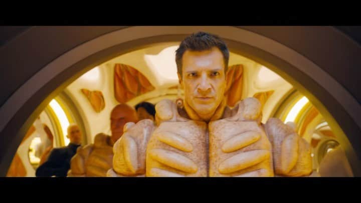 ネイサン・フィリオンのインスタグラム：「I’ve been doing this a long time now, and this scene is the most fun I’ve had in a long time. Bouncing jokes around, trying James’ different ideas on the spot, listening, reacting, and being in the moment. All the things that give me the tingles about my job. How much did you love #guardiansofthegalaxyvol3? What was your favorite scene? (Hint: it’s playing above…) BTS story- The ridge headed alien was played hilariously by Kyle, and James told me to make up a space style name for him. I named him Kai-El, an old family Kryptonian name (related by marriage, so no powers).」