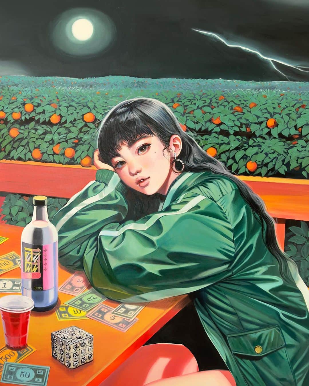 門小雷のインスタグラム：「𝟭𝟬𝟬% 𝗧𝗛𝗨𝗡𝗗𝗘𝗥 (2023) Acrylic on Canvas 135 x 175 cm」