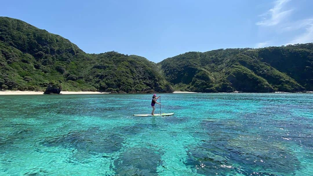 髙津奈々のインスタグラム：「いい体幹トレーニングis SUP🏄‍♀️🐠  楽しく鍛えられたら最高！ しかも大自然の中でね🌏  私のやる #フィンスイミング はプール競技だけど、 現役の今もトレーニングを兼ねて地球で遊んでる。  海も緑も水も風も感じながら🌞  #zamami #zamamiisland  #keramablue  #サップ #自然好き #アスリート女子 #日本代表 #アスリート #athletlife #パタゴニア」