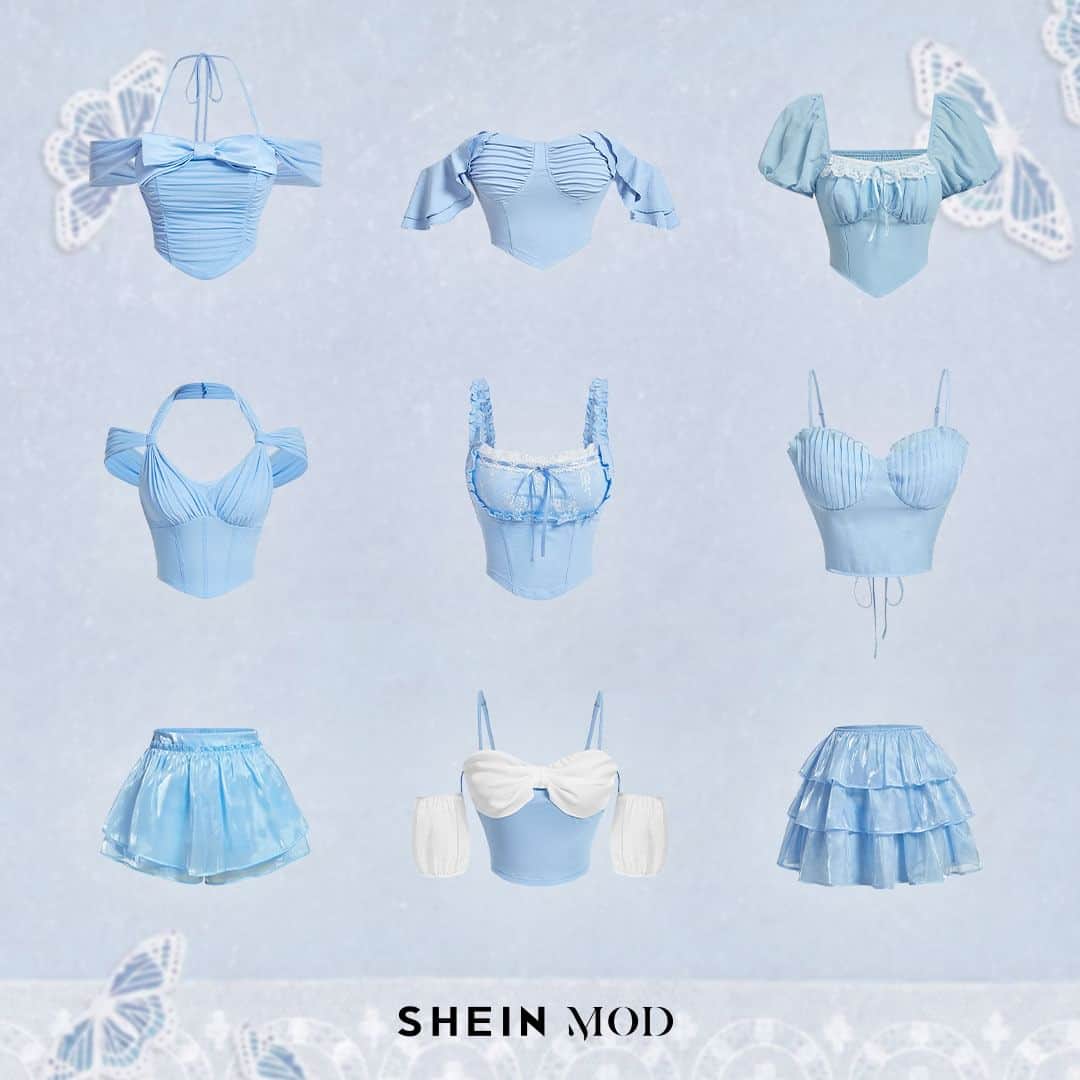 SHEINのインスタグラム：「Spread your wings, summer whimsy is in the air 🦋 Pick your MOD mood: 💙 or 🤍  🔎17081121 16332797 16730426 16082793 14828526 16832052 16151330 16166408 16332861  #SHEIN #SHEINforAll #SHEINstyle #fashion #chic」