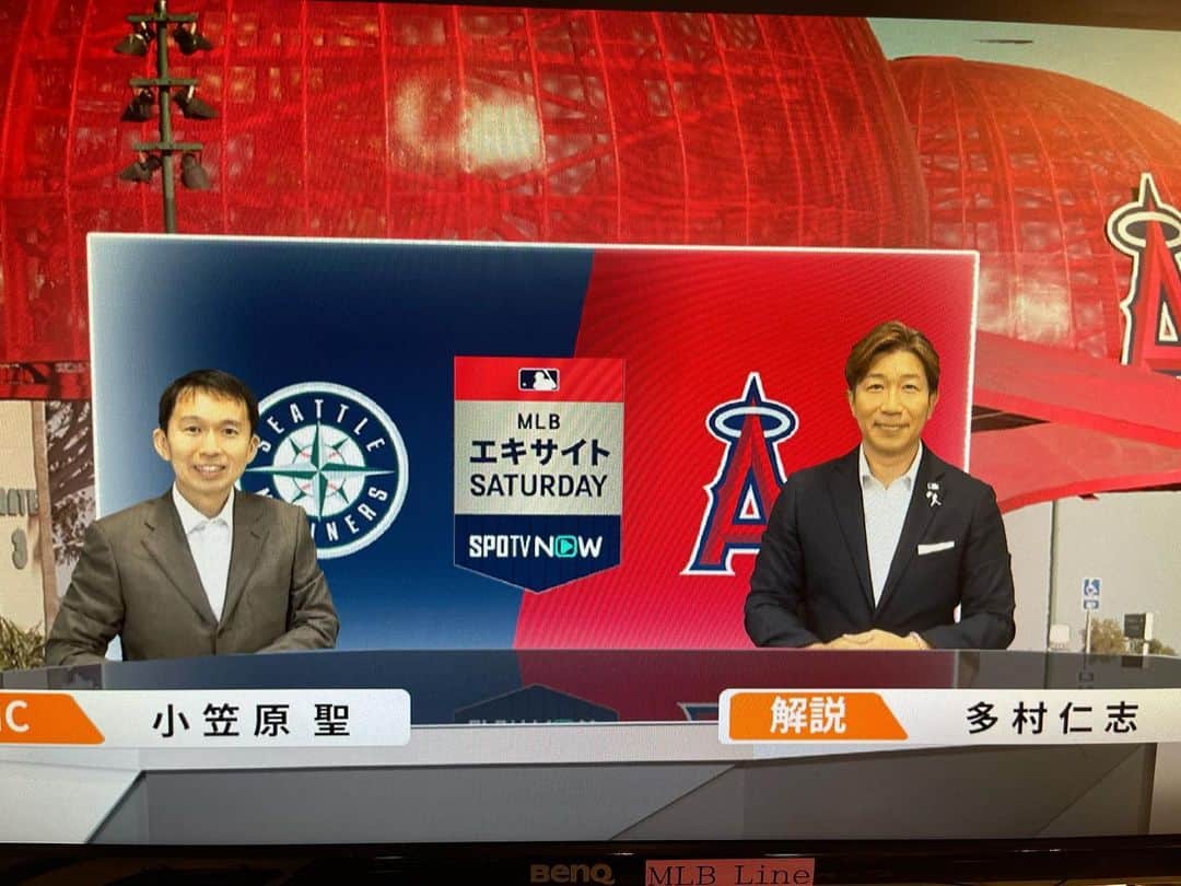 のインスタグラム：「. 本日は @spotvnow_jp MLBエキサイトSATURDAY。 大谷翔平選手の登板試合を午前10時34分から実況 : 小笠原聖アナウンサーと共に生中継。 Angelsが見事5連勝！  #MLB #SPOTVNOW #メジャーリーグ解説 #大谷翔平 #二刀流試合 #17号ホームラン」